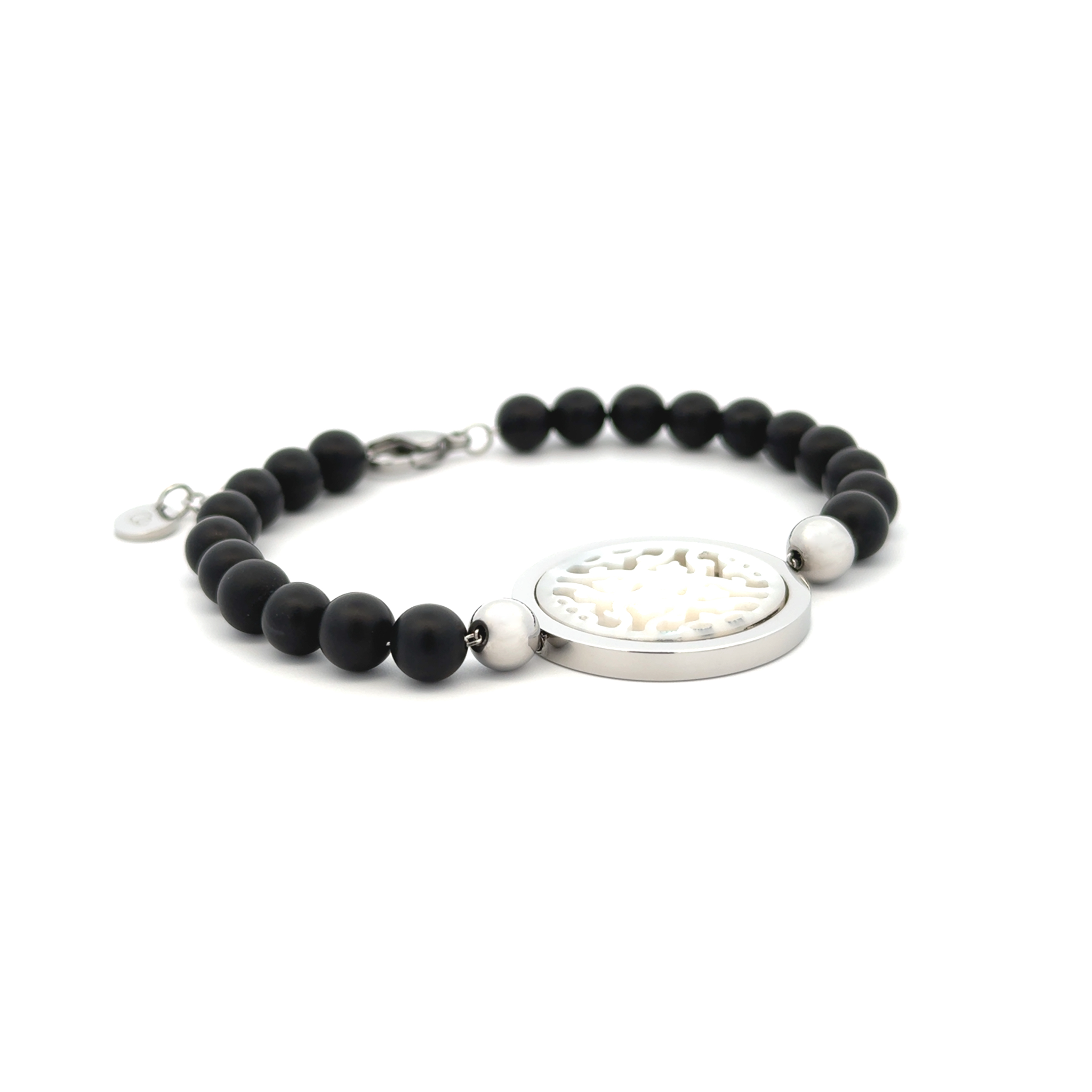 Stainless Steel, Agate and White Mother Of Pearl Bracelet