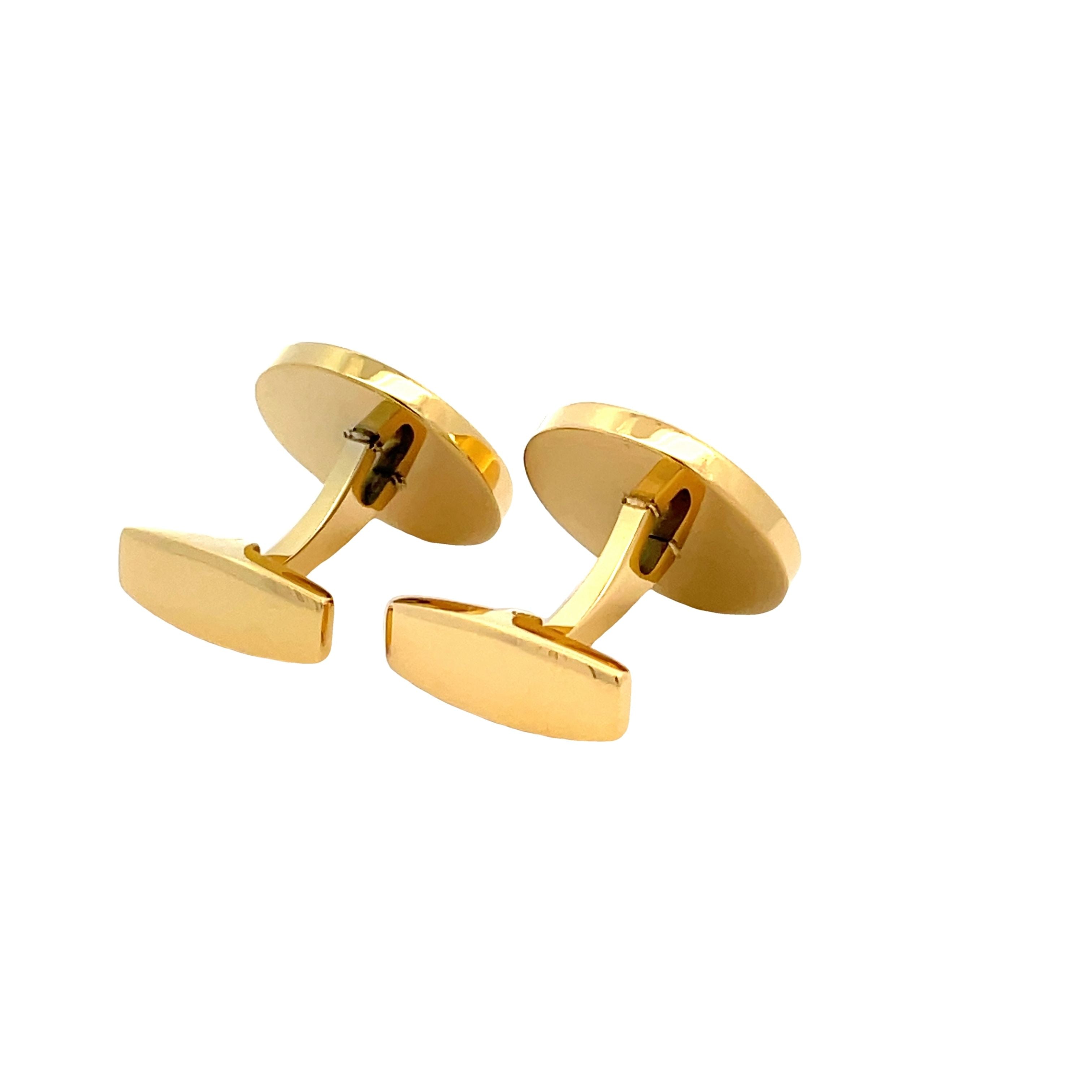 Gold Plated Stainless Steel Black Mother Of Pearl Round Cufflinks