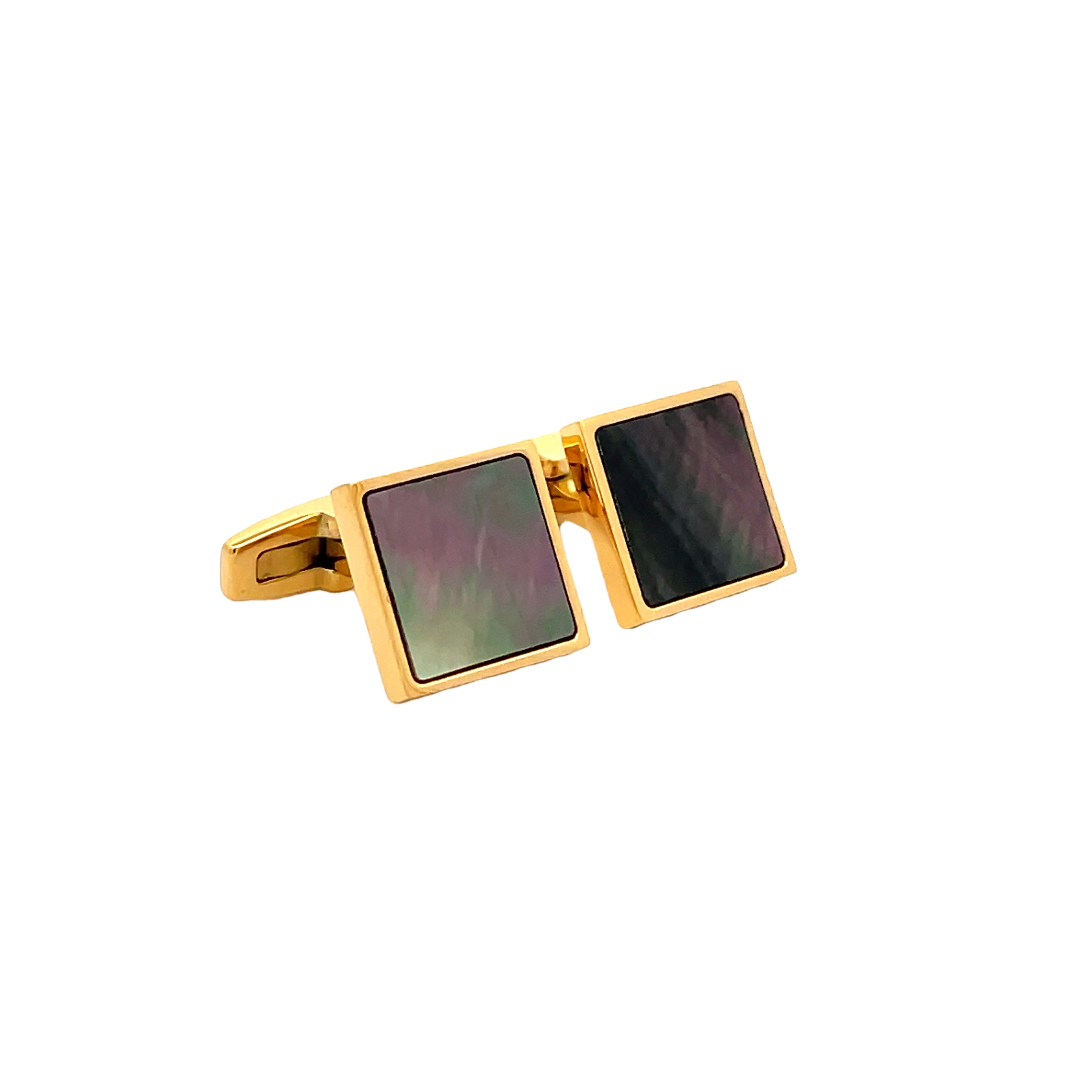 Gold Plated Stainless Steel Black Mother Of Pearl Square Cufflinks