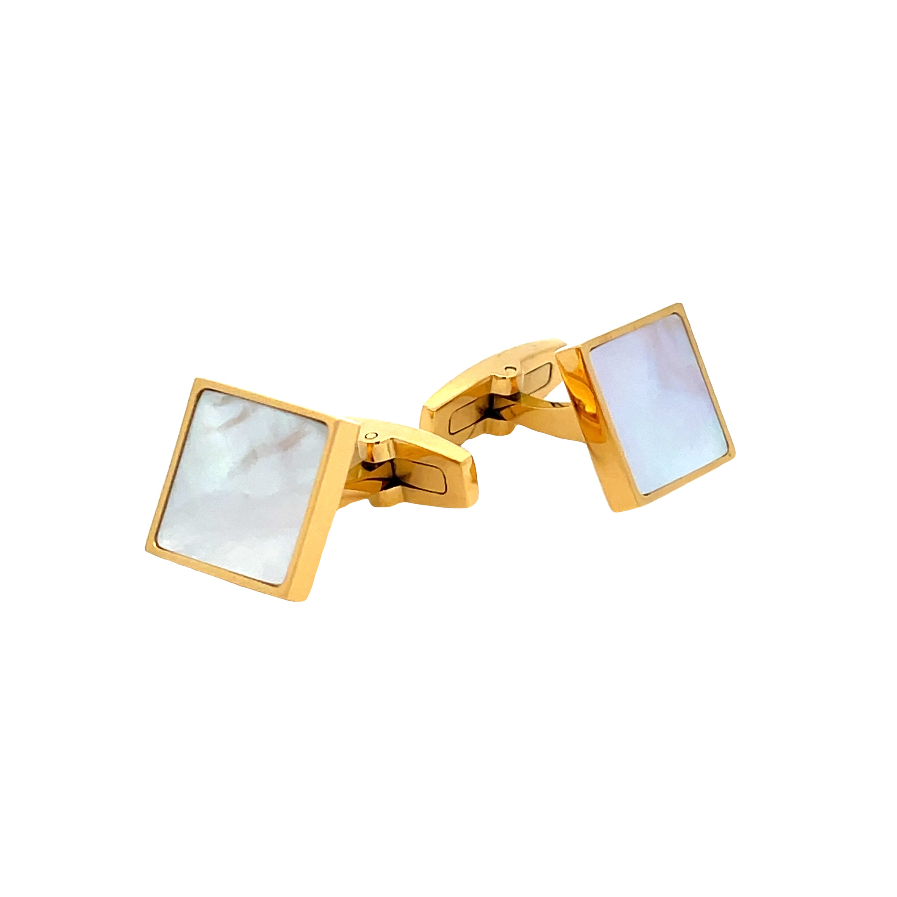 Gold Plated Stainless Steel White Mother Of Pearl Square Cufflinks