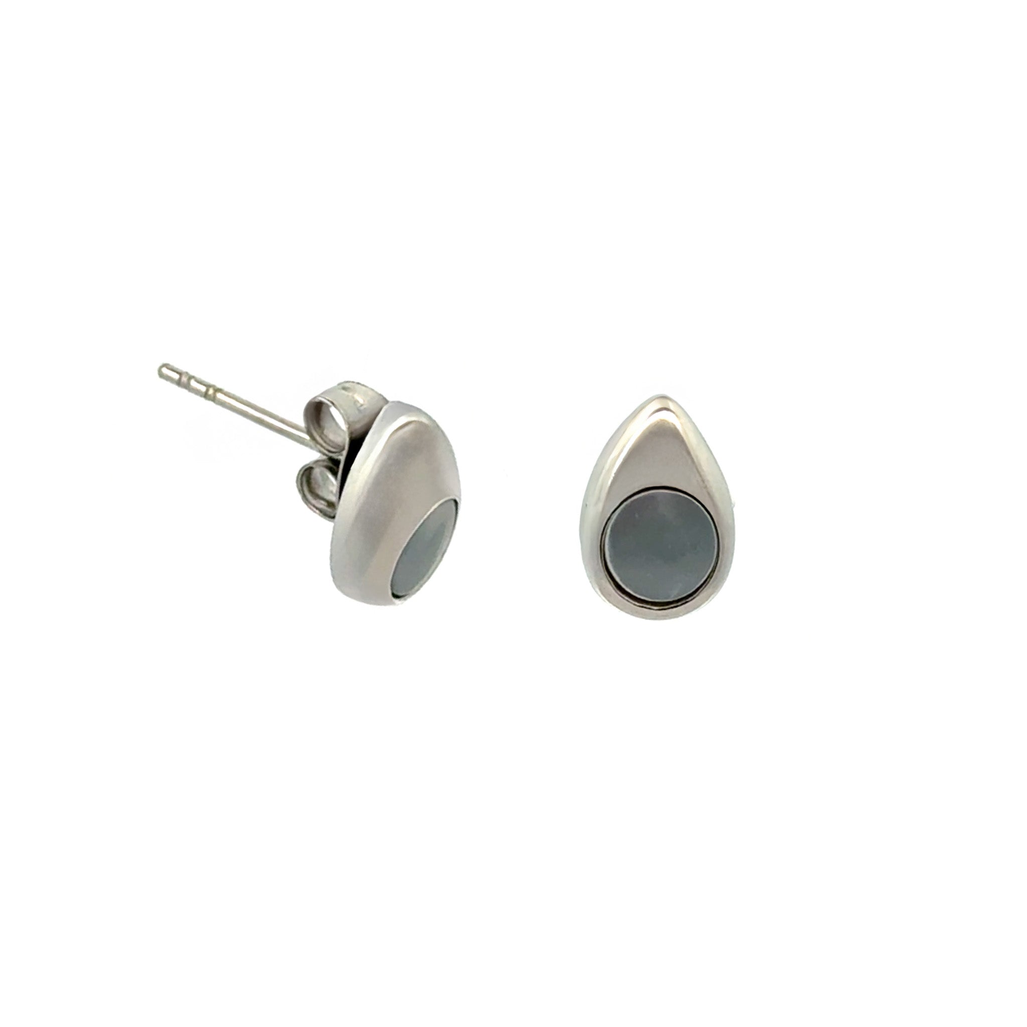 Stainless Steel White Mother Of Pearl Stud Earrings side view