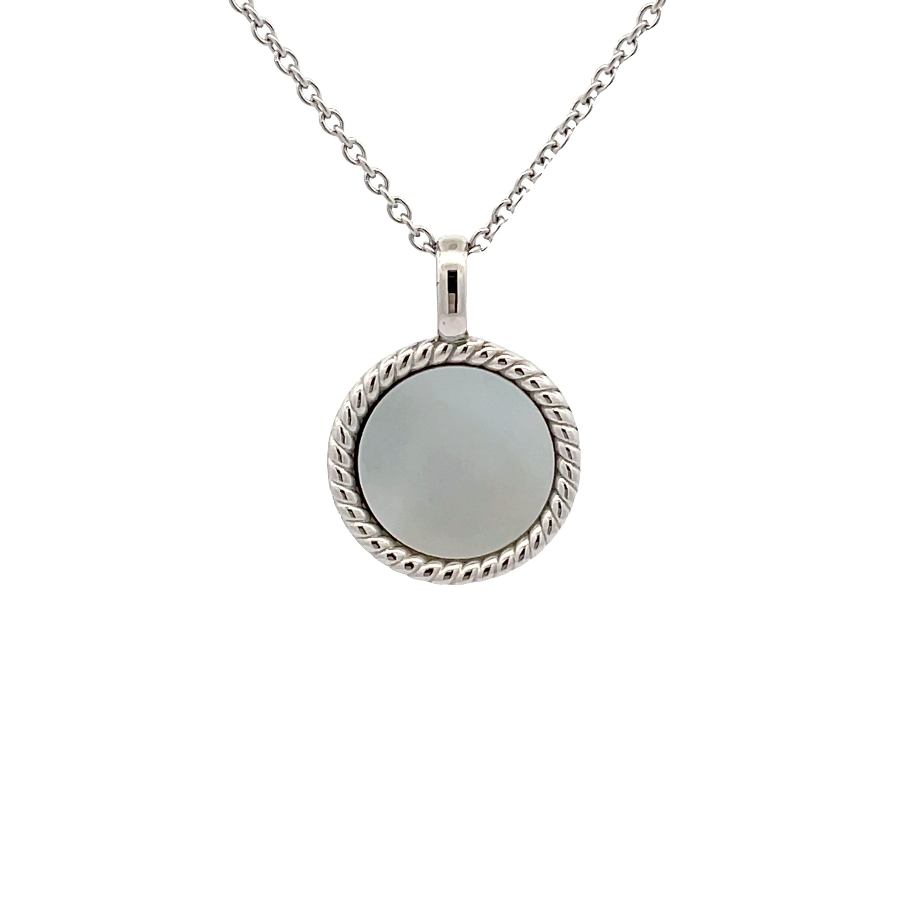 Stainless Steel White Mother Of Pearl Antique Style Disc Necklace