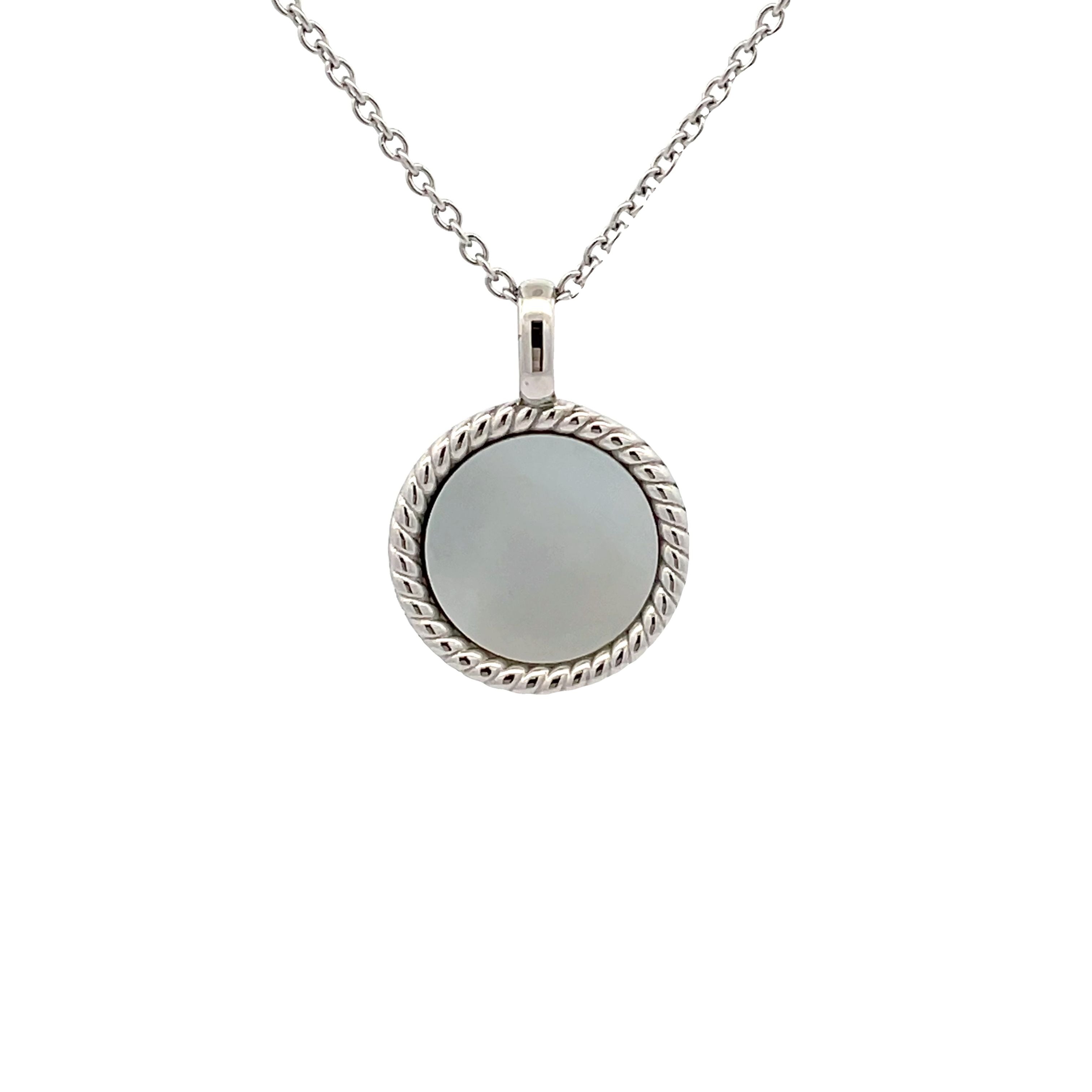 Stainless Steel White Mother Of Pearl Antique Style Disc Necklace