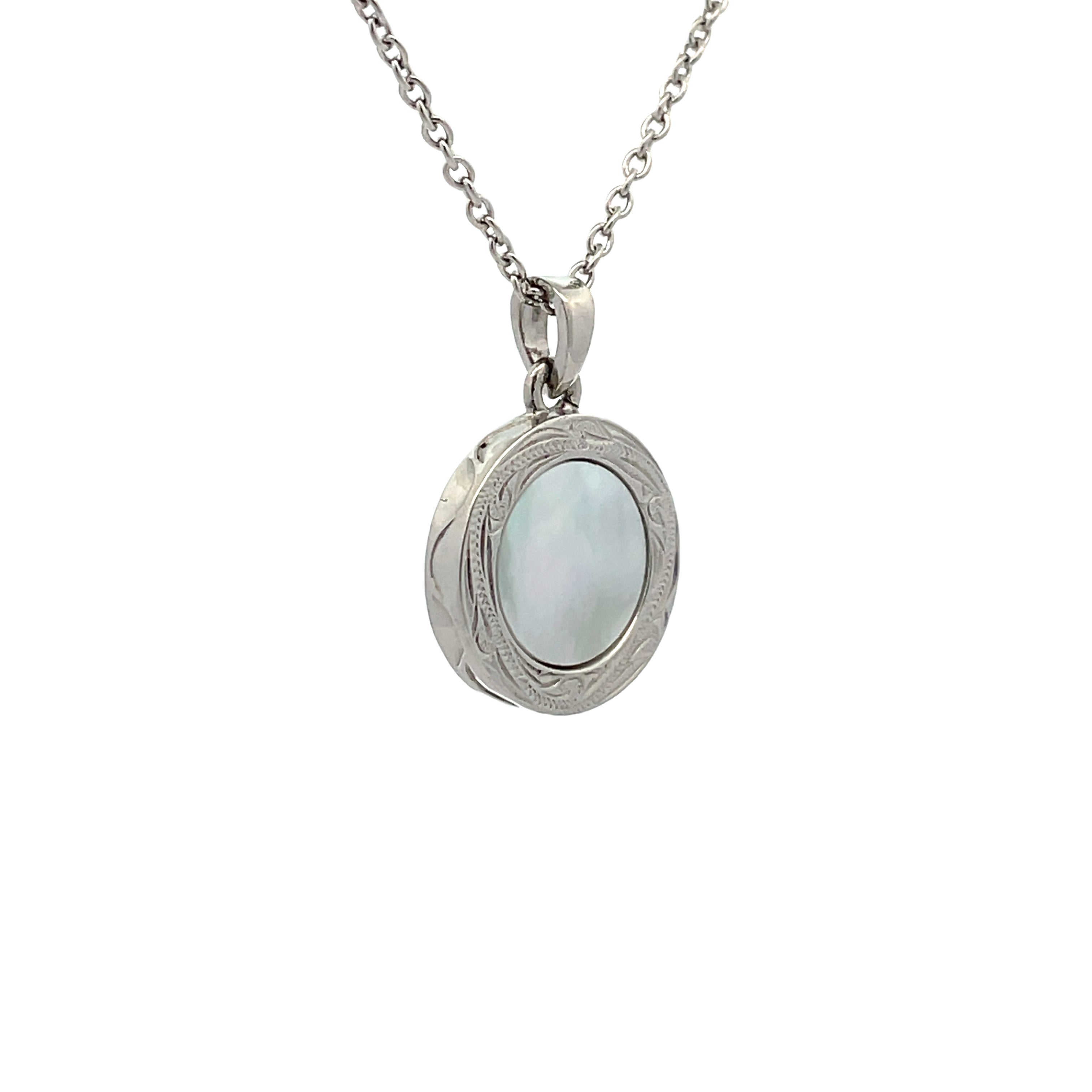 Stainless Steel White Mother Of Pearl Delicate Disc Necklace