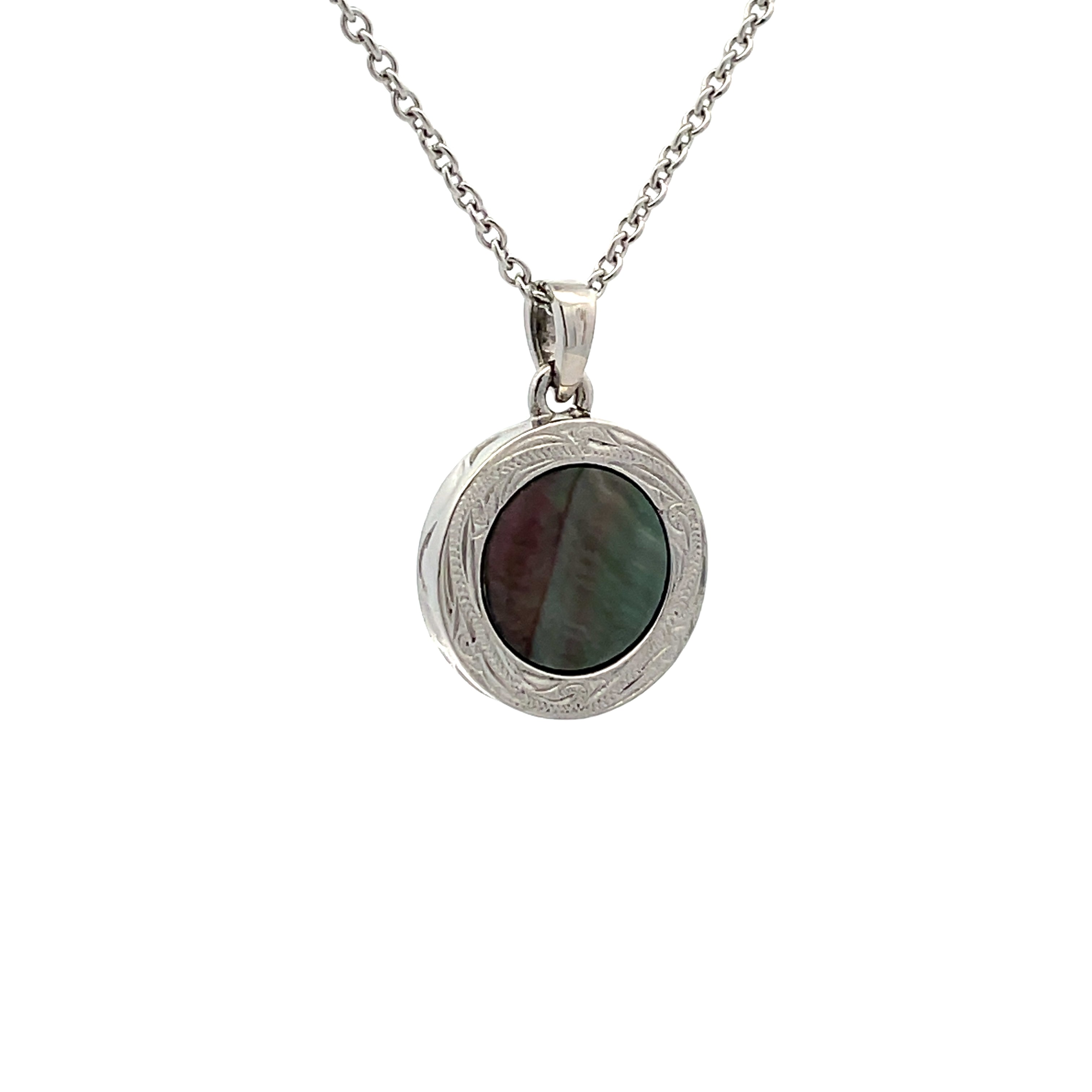 Stainless Steel Black Mother Of Pearl Delicate Disc Necklace