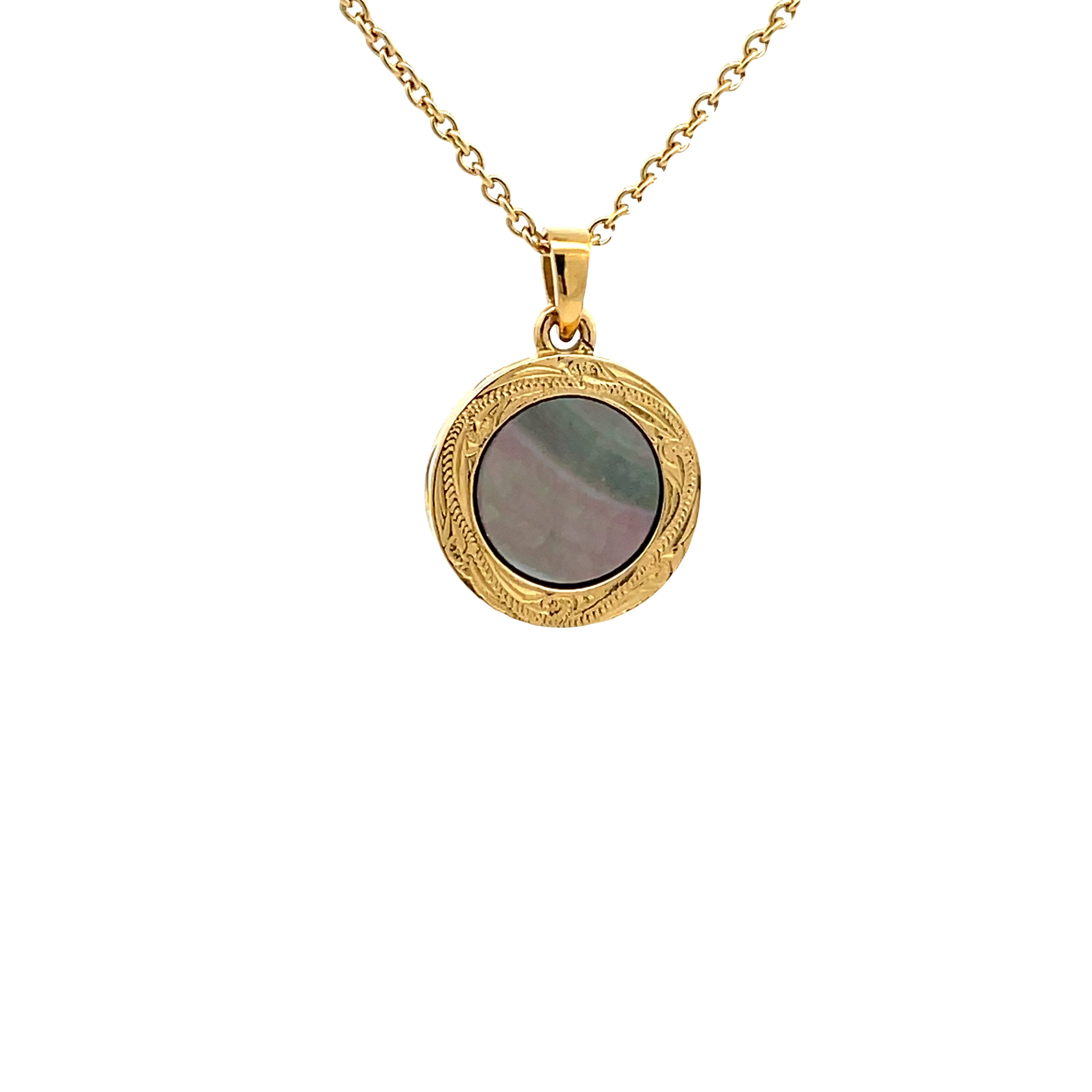 14K Gold Plated Stainless Steel Black Mother Of Pearl Delicate Disc Necklace