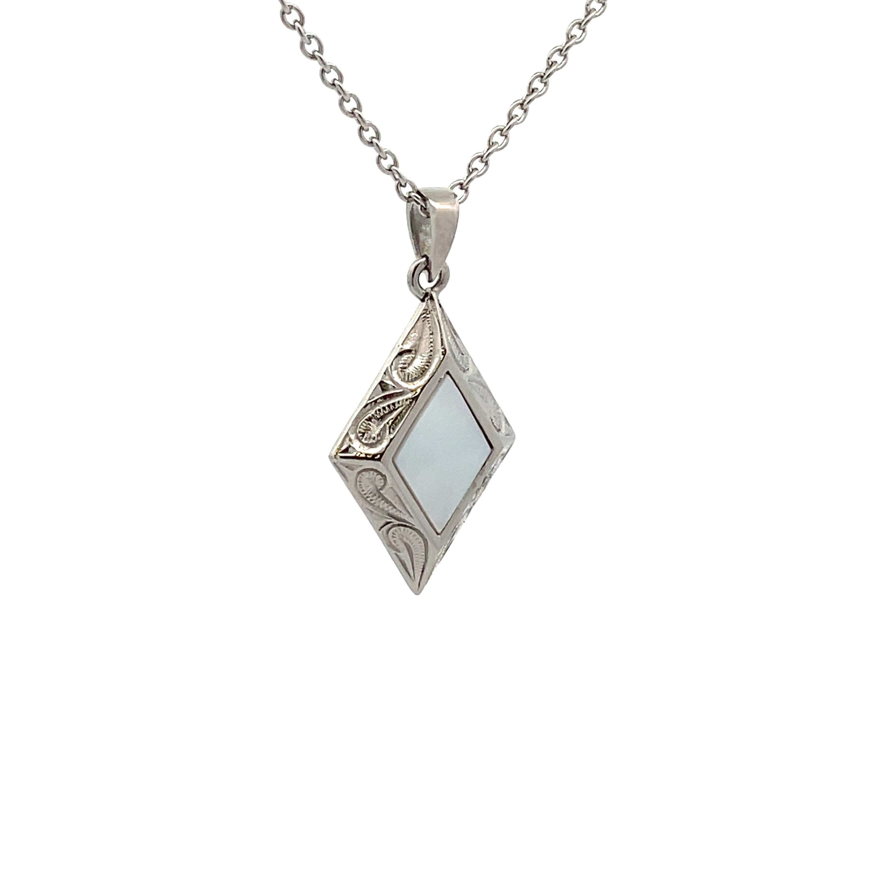 Stainless Steel White Mother Of Pearl Diamond Shape Necklace
