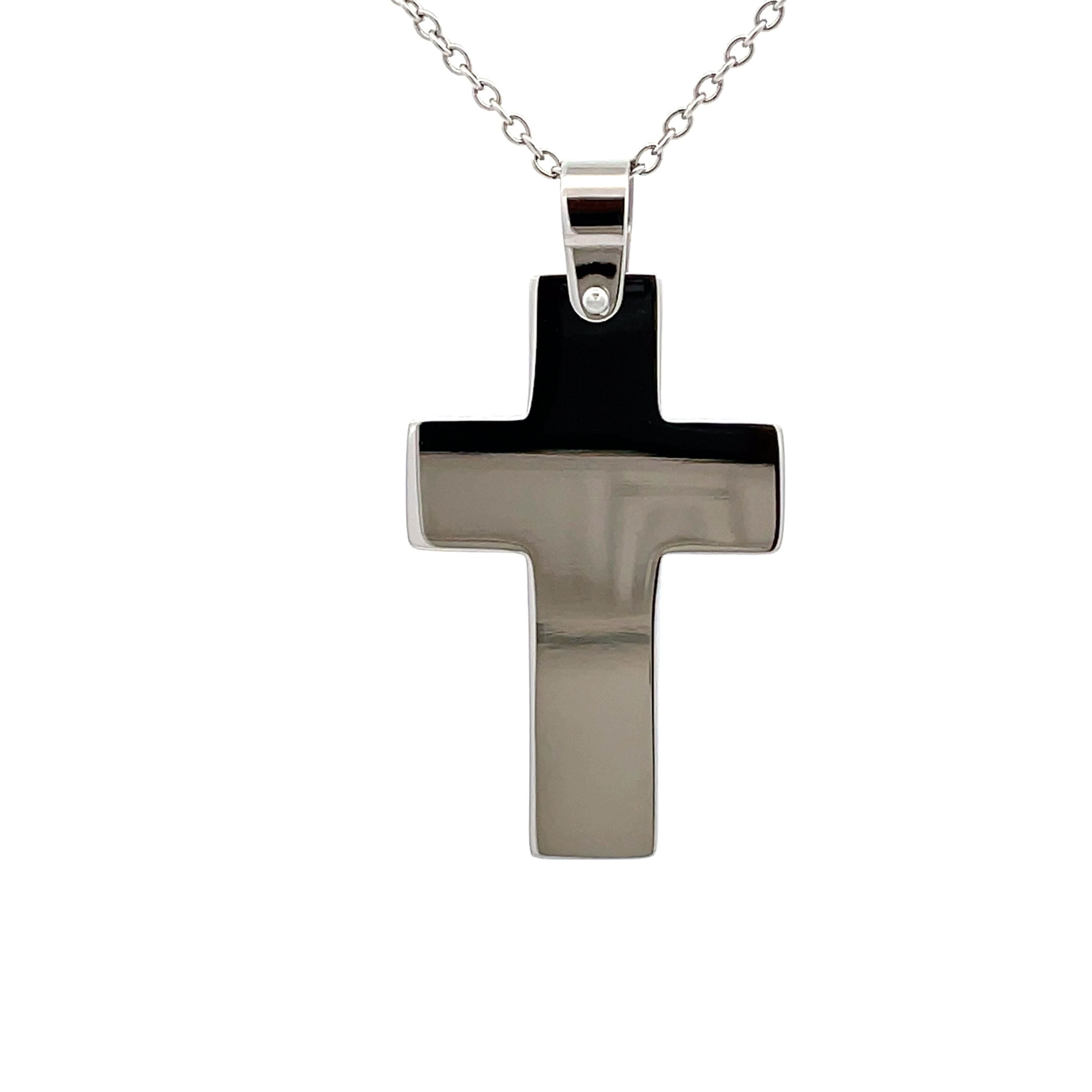 Stainless Steel Black Mother Of Pearl Cross Pendant