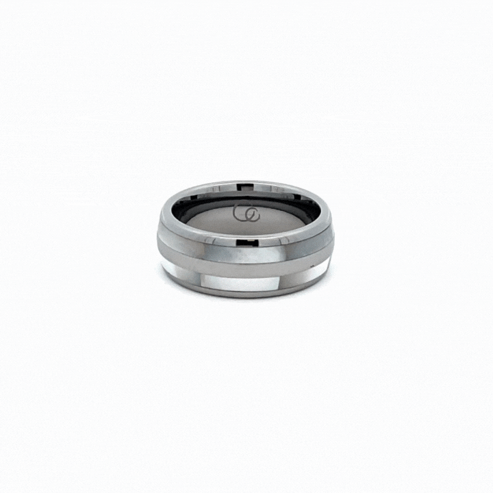 Tungsten Ring With White Mother Of Pearl
