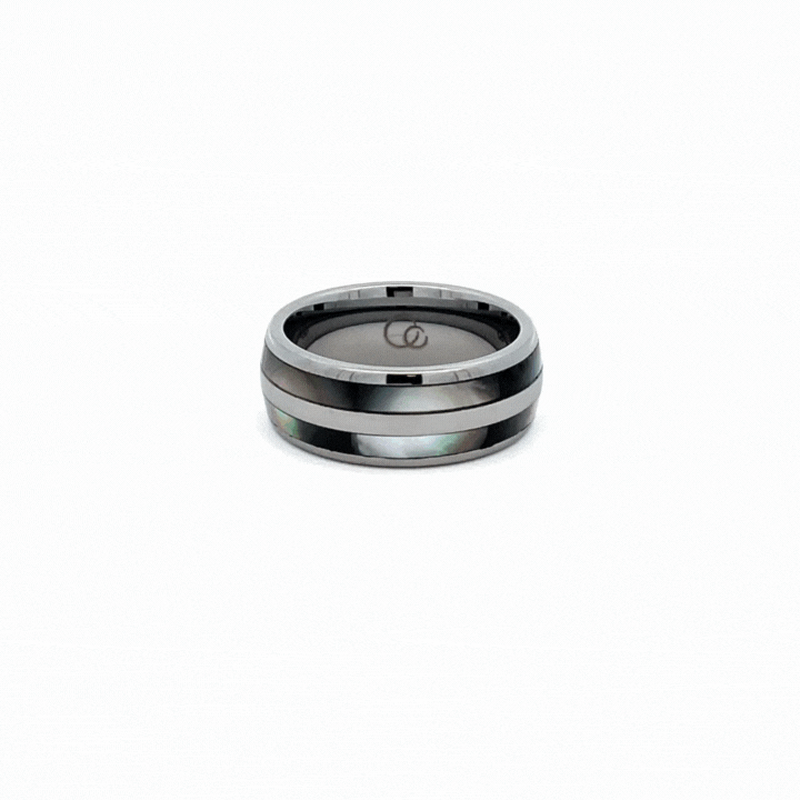 Tungsten Ring With Black Mother Of Pearl