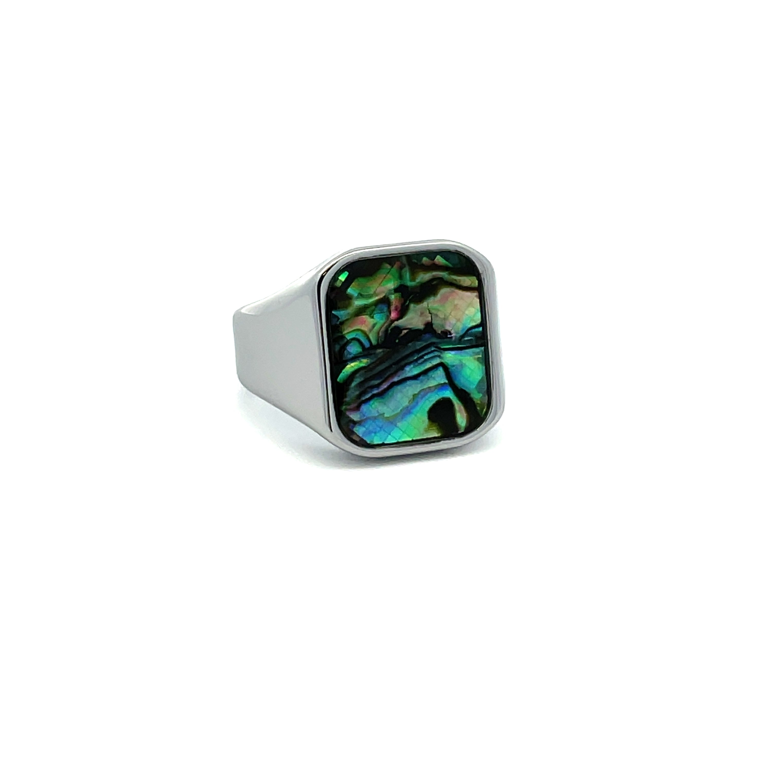 Tungsten Signet Ring With Abalone Shell