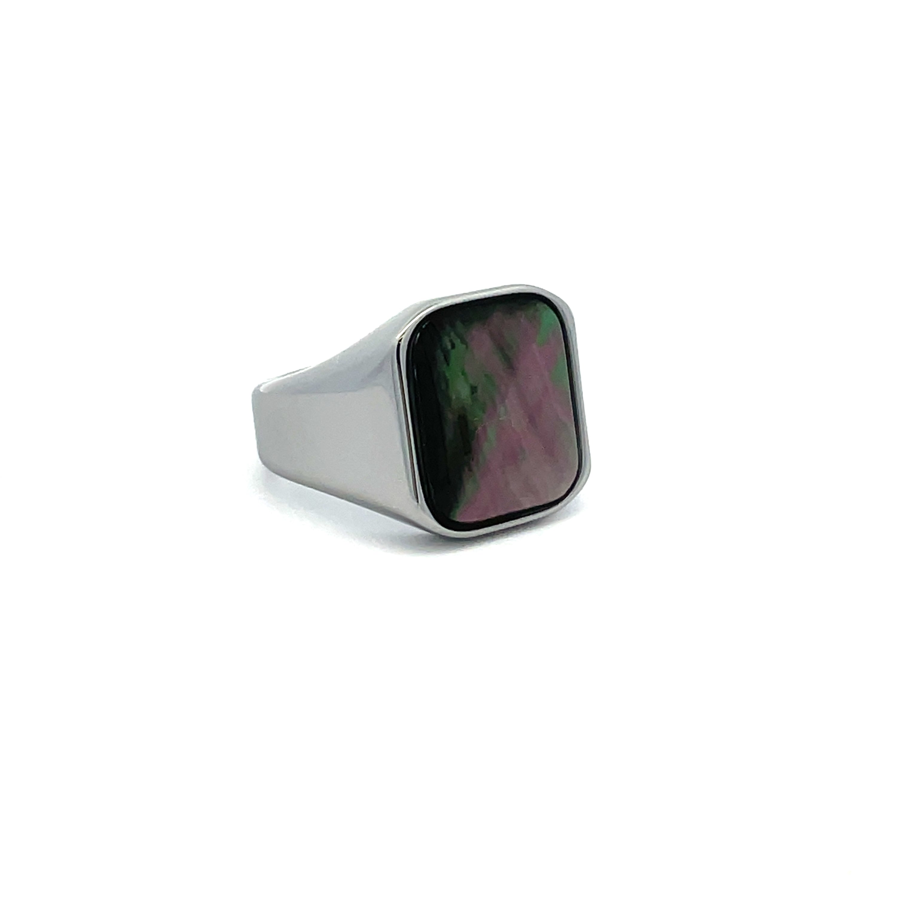 Tungsten Signet Ring With Black Mother Of Pearl