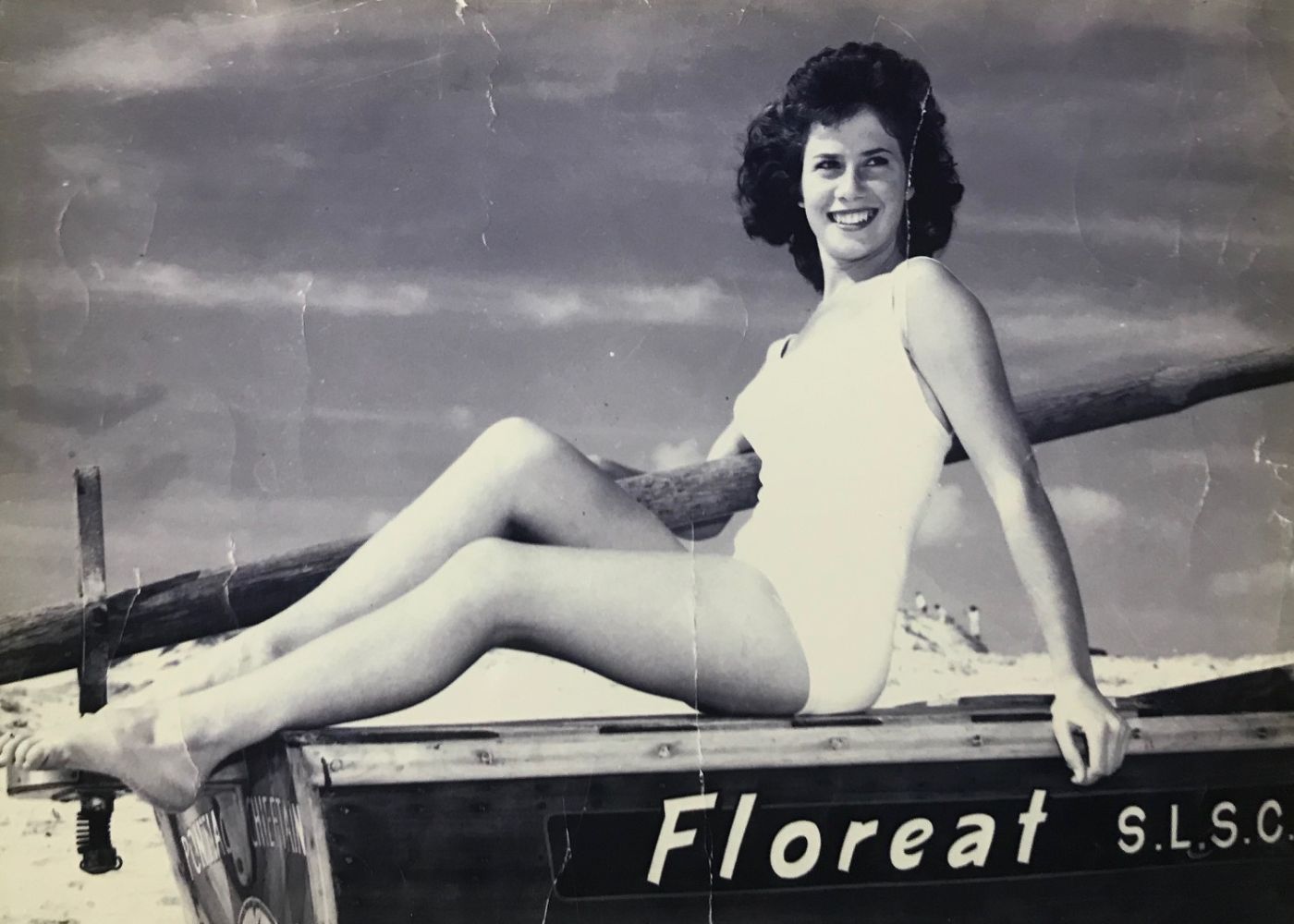 Valda After Being Crowned Miss Gidget on Top of a Boat in 1960