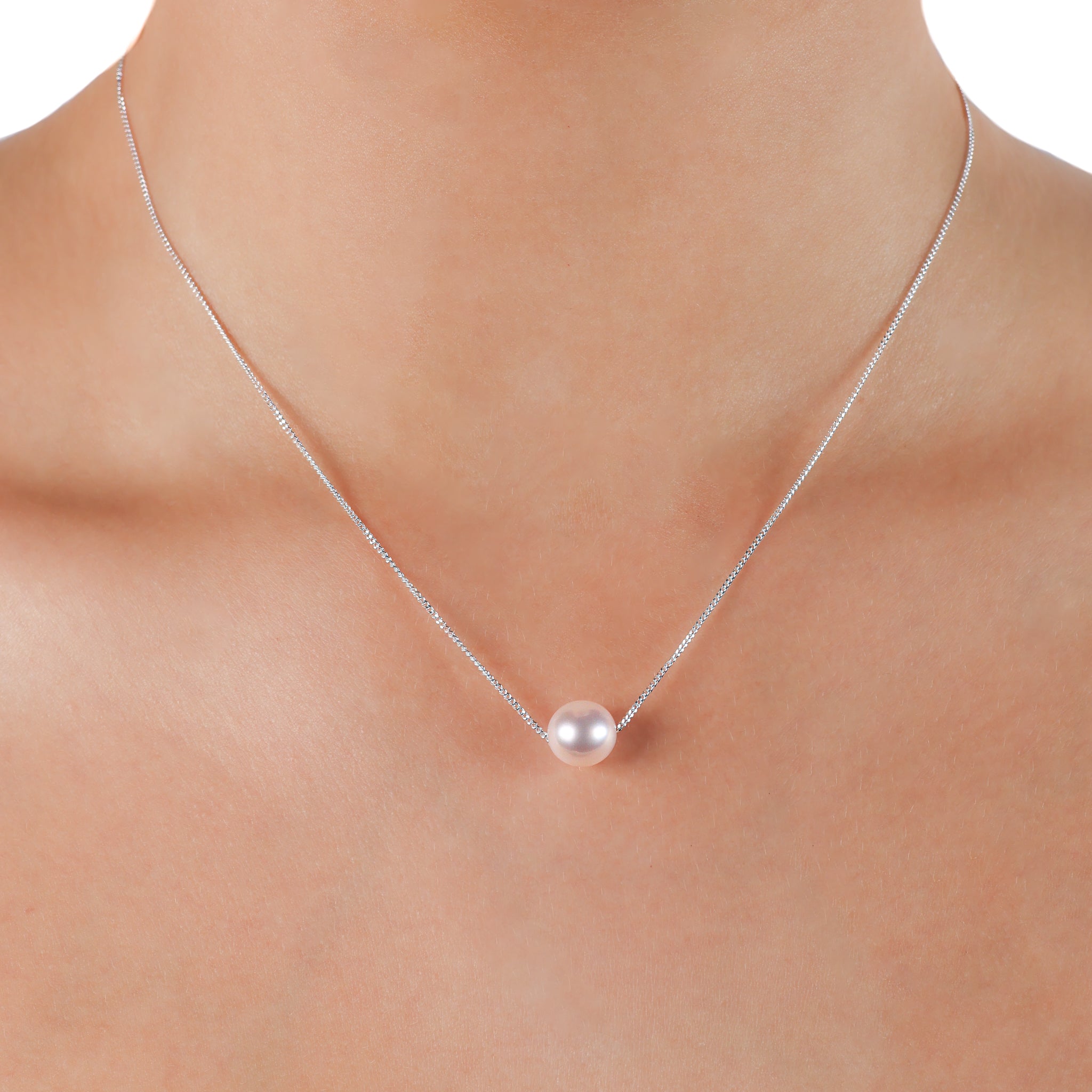 Sterling Silver Australian South Sea 9-10mm Cultured Pearl Necklace worn on a model