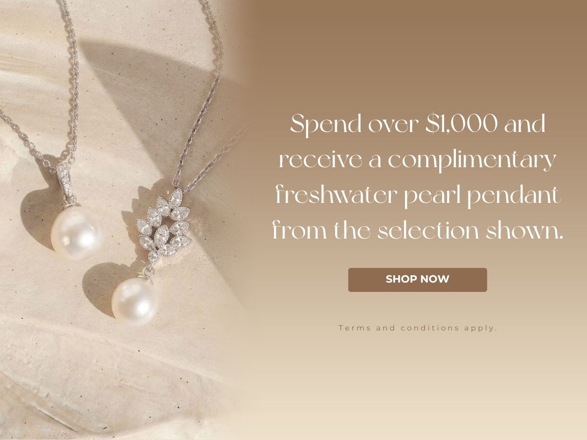 Spend over $1,000 and receive a complimentary freshwater pearl pendant from the selection shown.