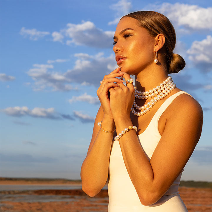 Woman in Broome wearing a women pearl necklaces