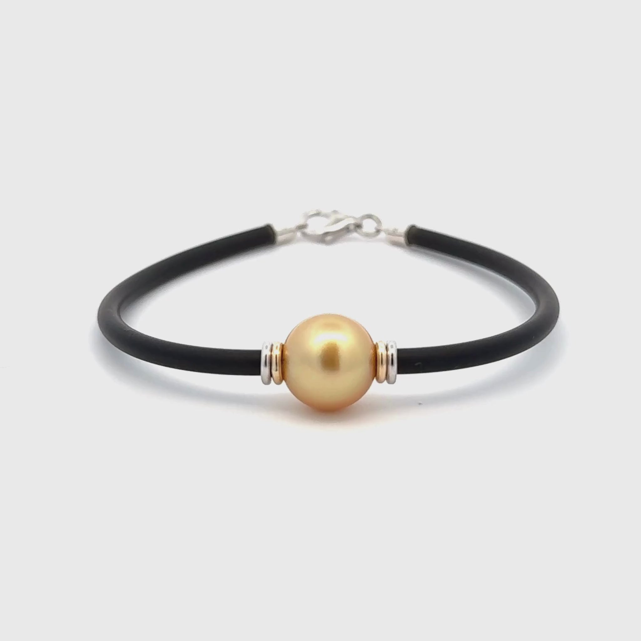 Sterling Silver and 9K Yellow Gold South Sea Cultured 11- 12mm Pearl Neoprene Bracelet