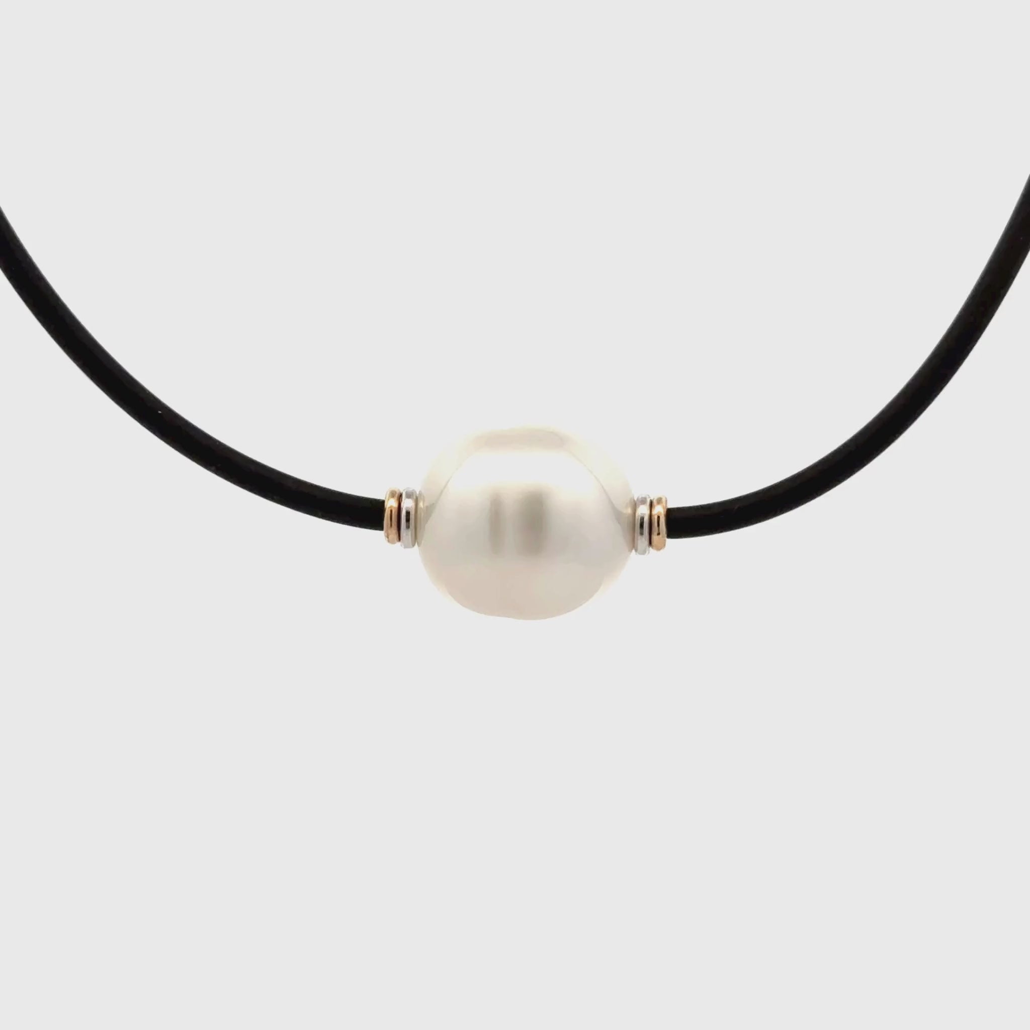 Sterling Silver & 9K Yellow Gold Australian South Sea Cultured 12-13mm Neoprene Pearl Necklace 2mm