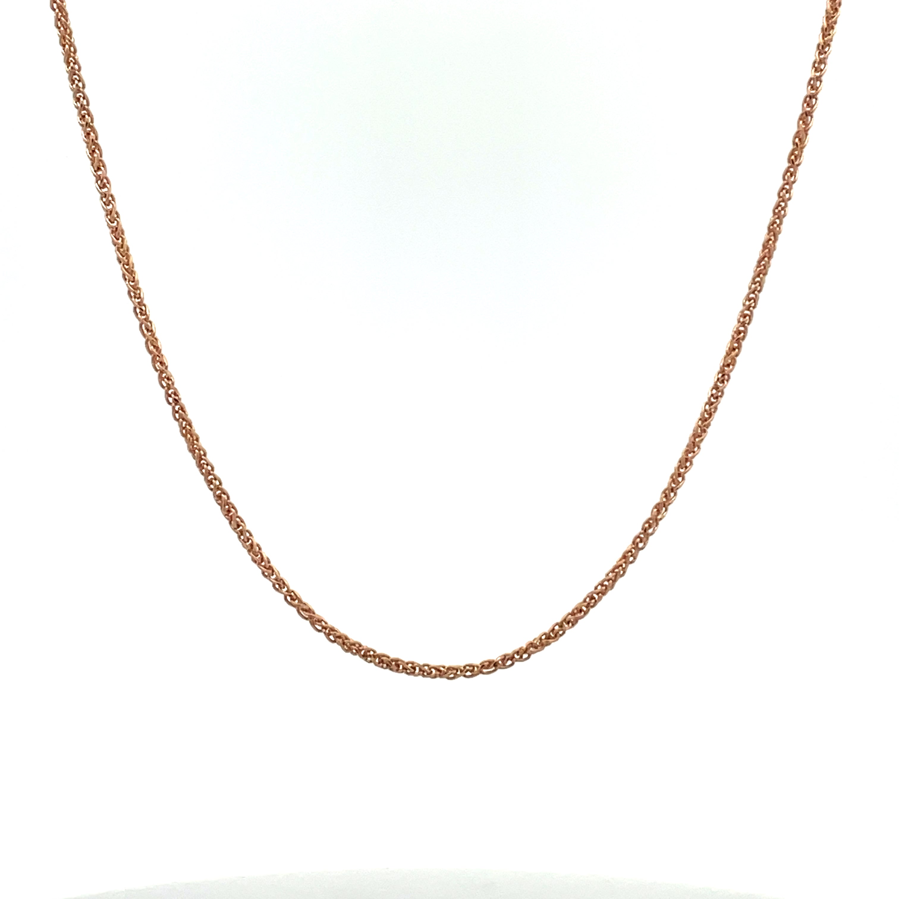 18K rose gold diamond cut foxtail chain displayed on white background