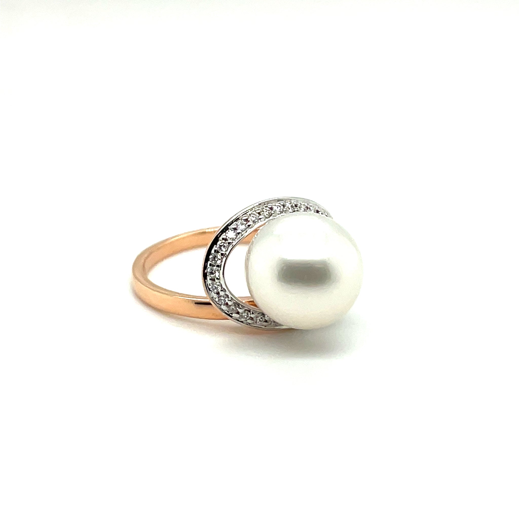 18K Rose Gold Australian South Sea Cultured 10-11 mm Pearl and Diamond Ring