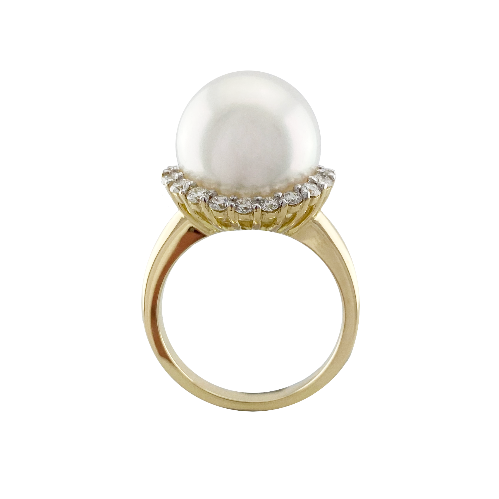 18K Yellow Gold Australian South Sea Cultured 12-13 mm Pearl and Diamond Ring