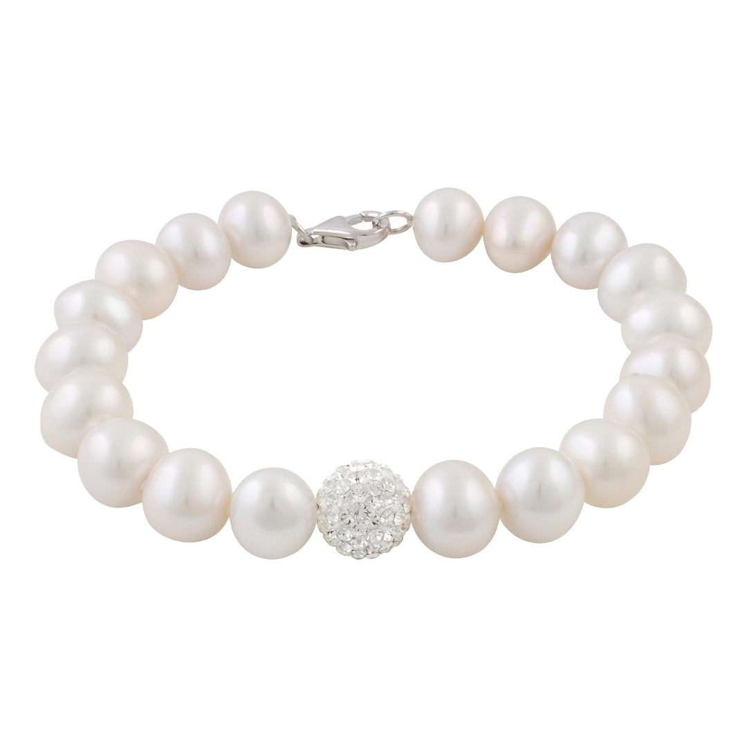 Sterling Silver Freshwater Pearl Bracelet With Crystal Clay