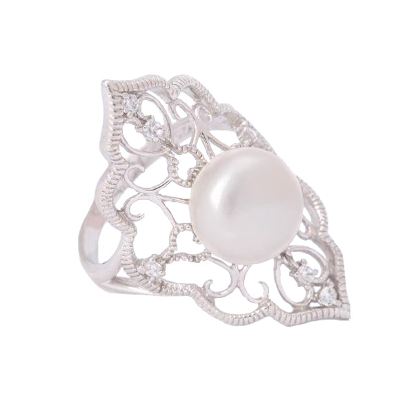 Sterling Silver Freshwater Pearl & Cubic Zirconia Ring