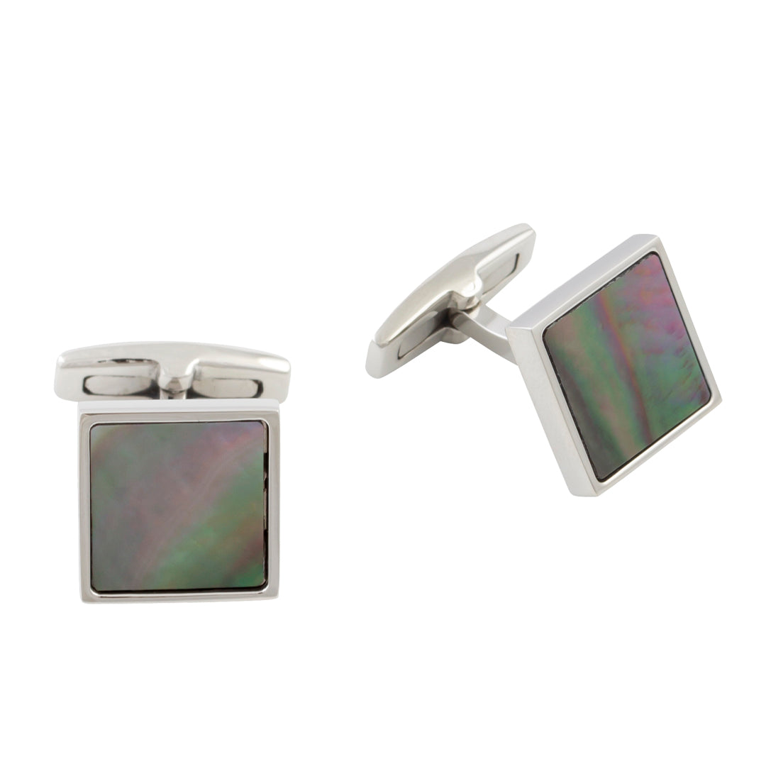 Stainless Steel Black Mother Of Pearl Square Cufflinks