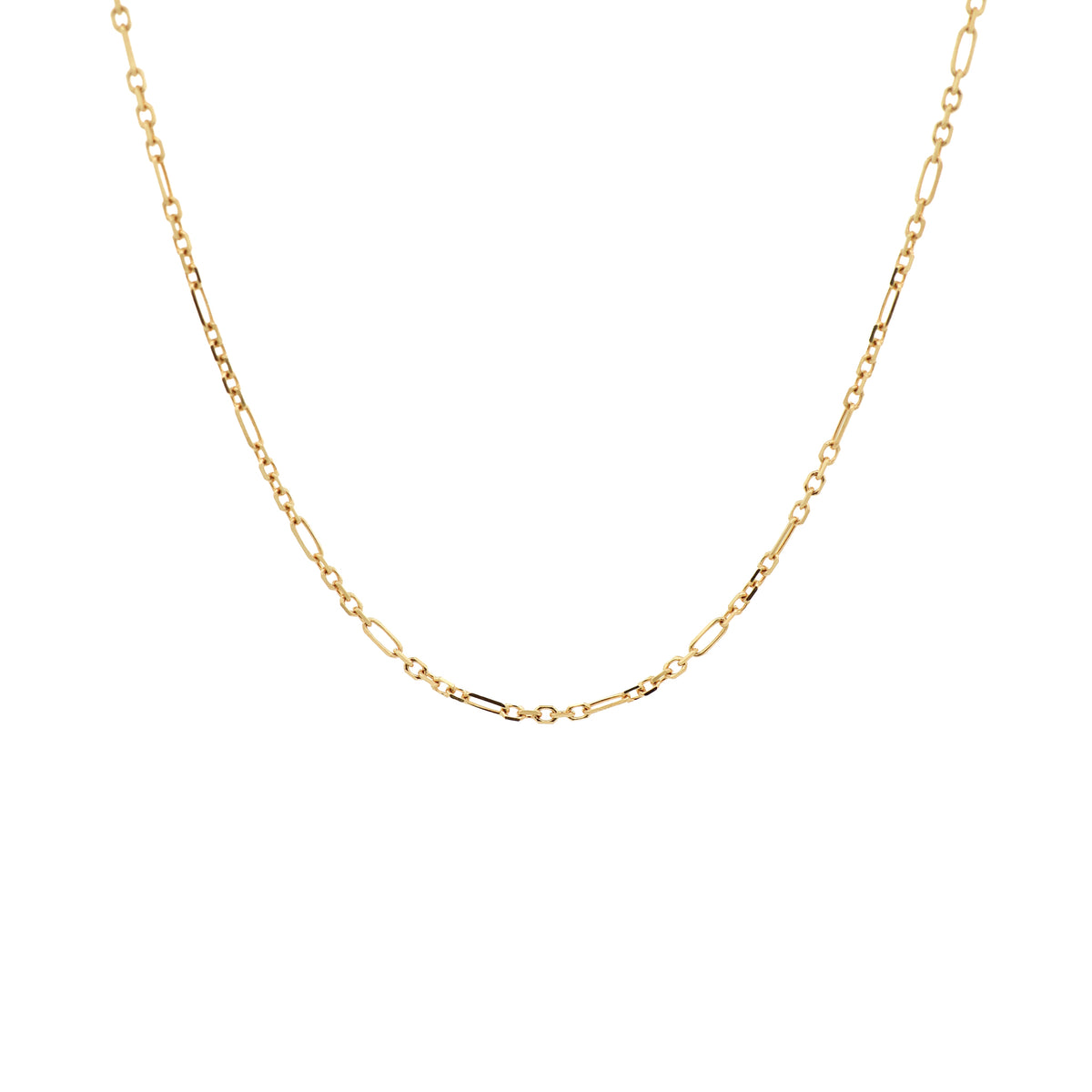 9K Yellow Gold Polished 45cm Figaro Chain front view