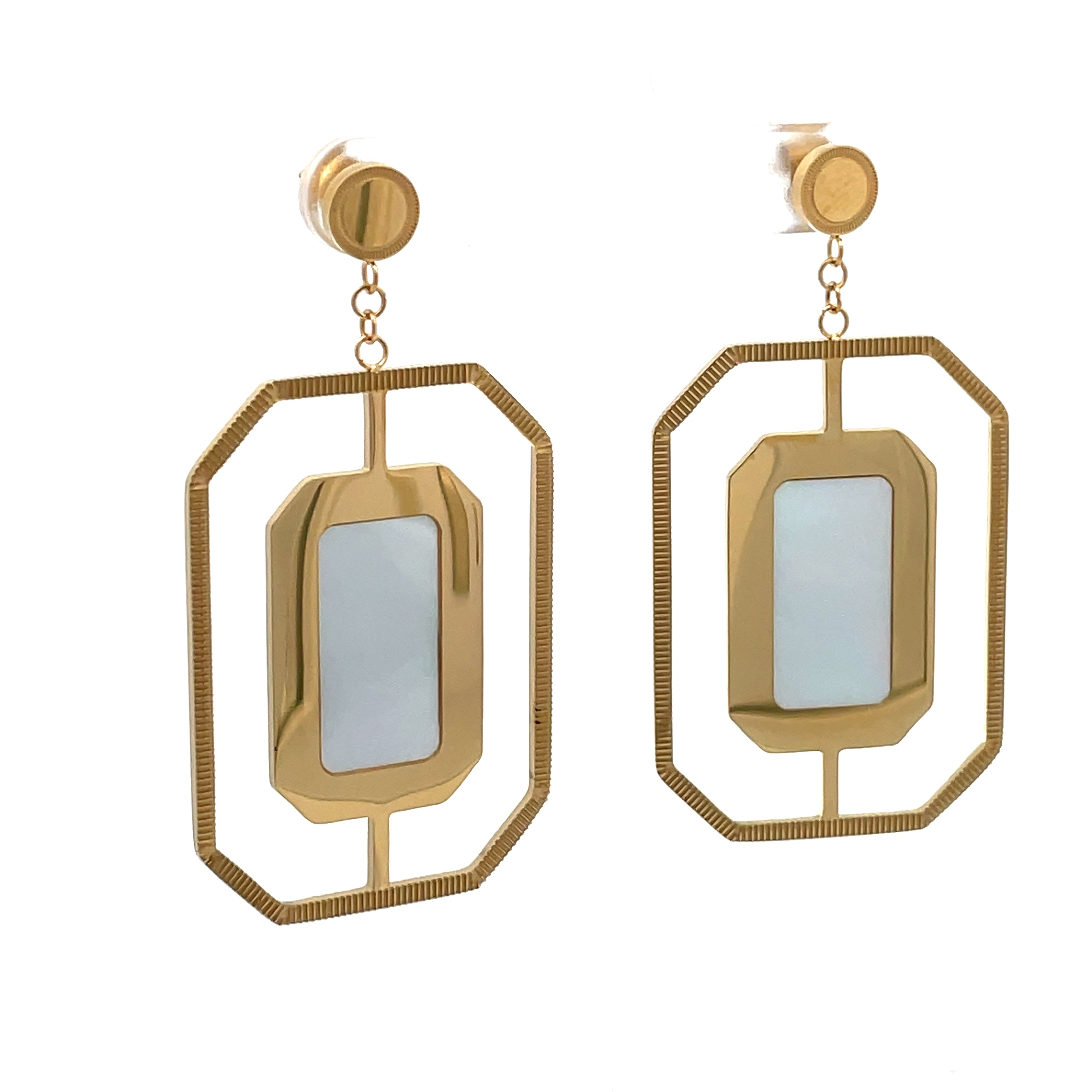 Gold Plated Stainless Steel White Mother of Pearl Statement Earrings