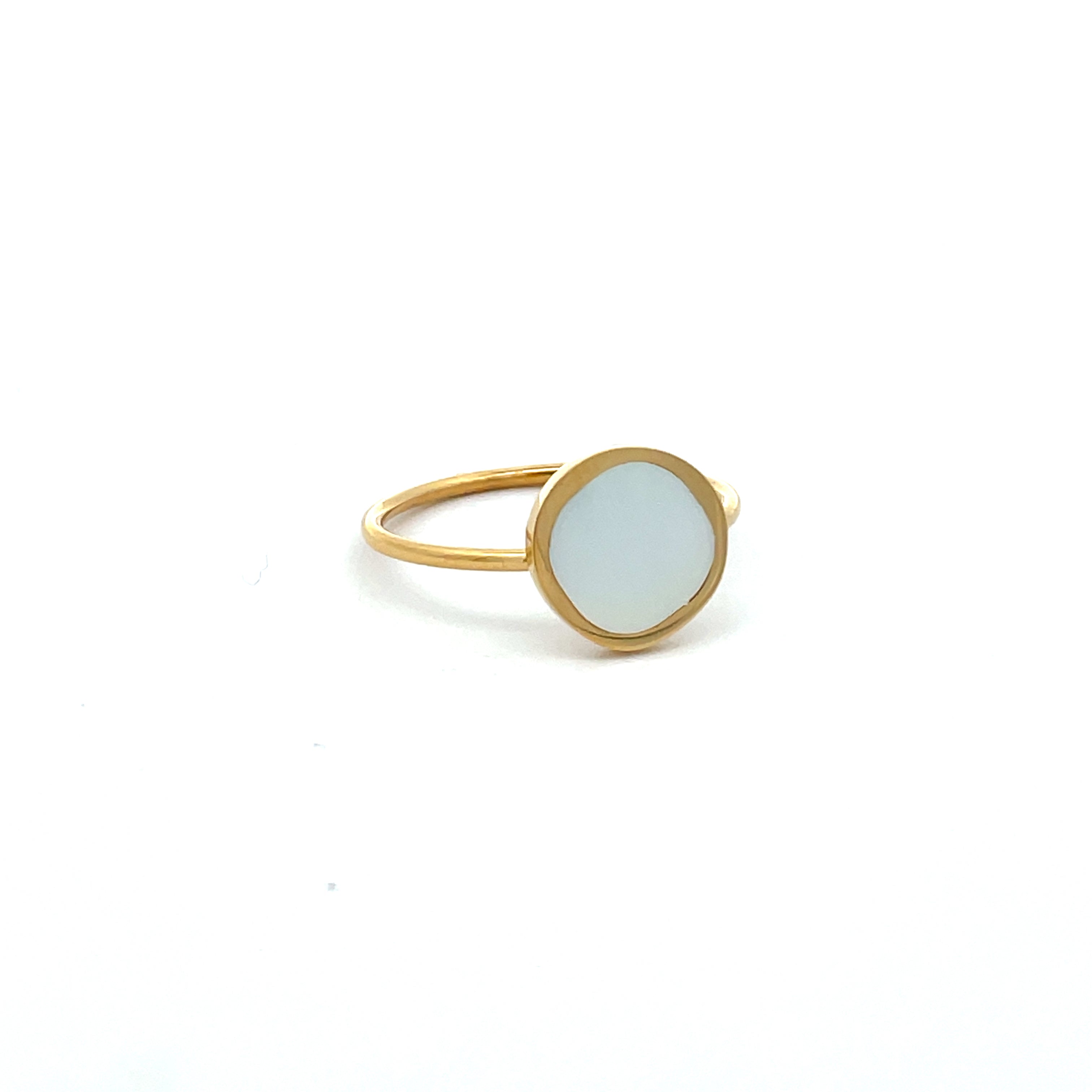 Gold Plated Stainless Steel White Mother Of Pearl Ring