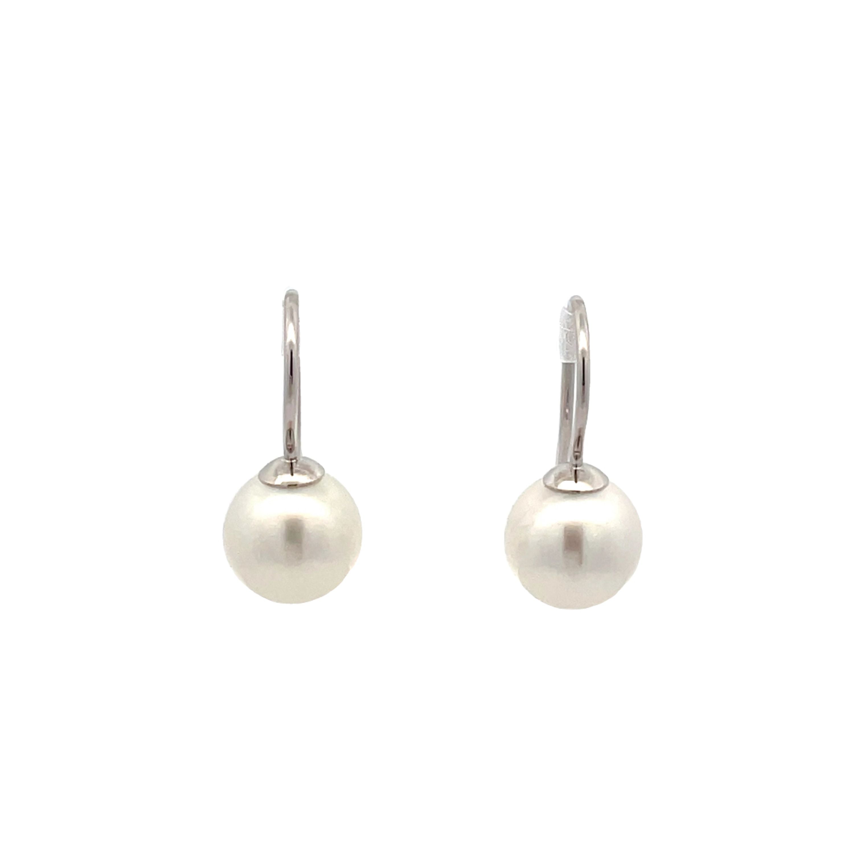 9K White Gold South Sea Cultured Pearl Hook Earrings