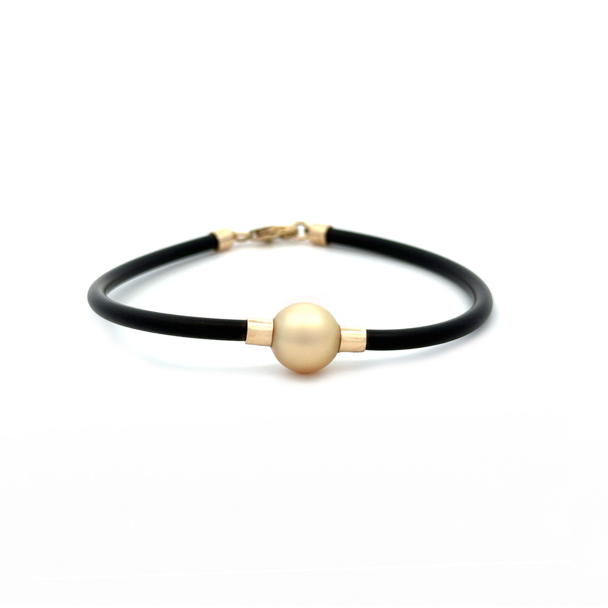 9K Yellow Gold South Sea 10-11 mm Cultured Pearl Neoprene Bracelet front view