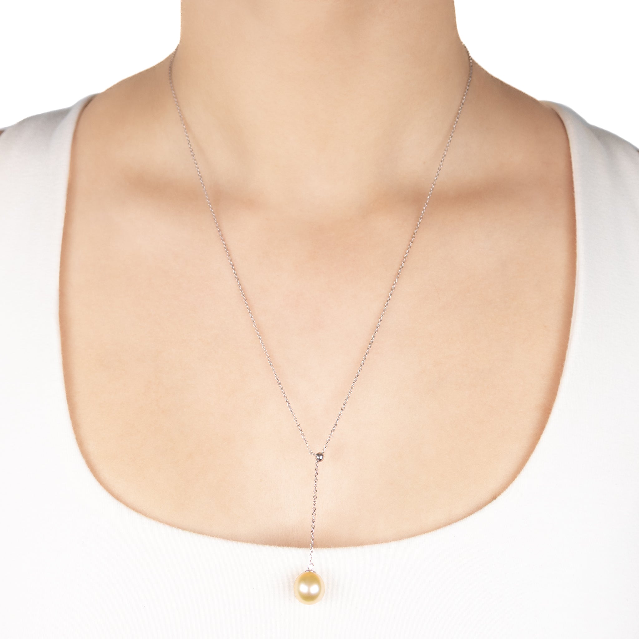 Sterling Silver South Sea 9-10 mm Cultured Pearl Adjustable Slider Necklace