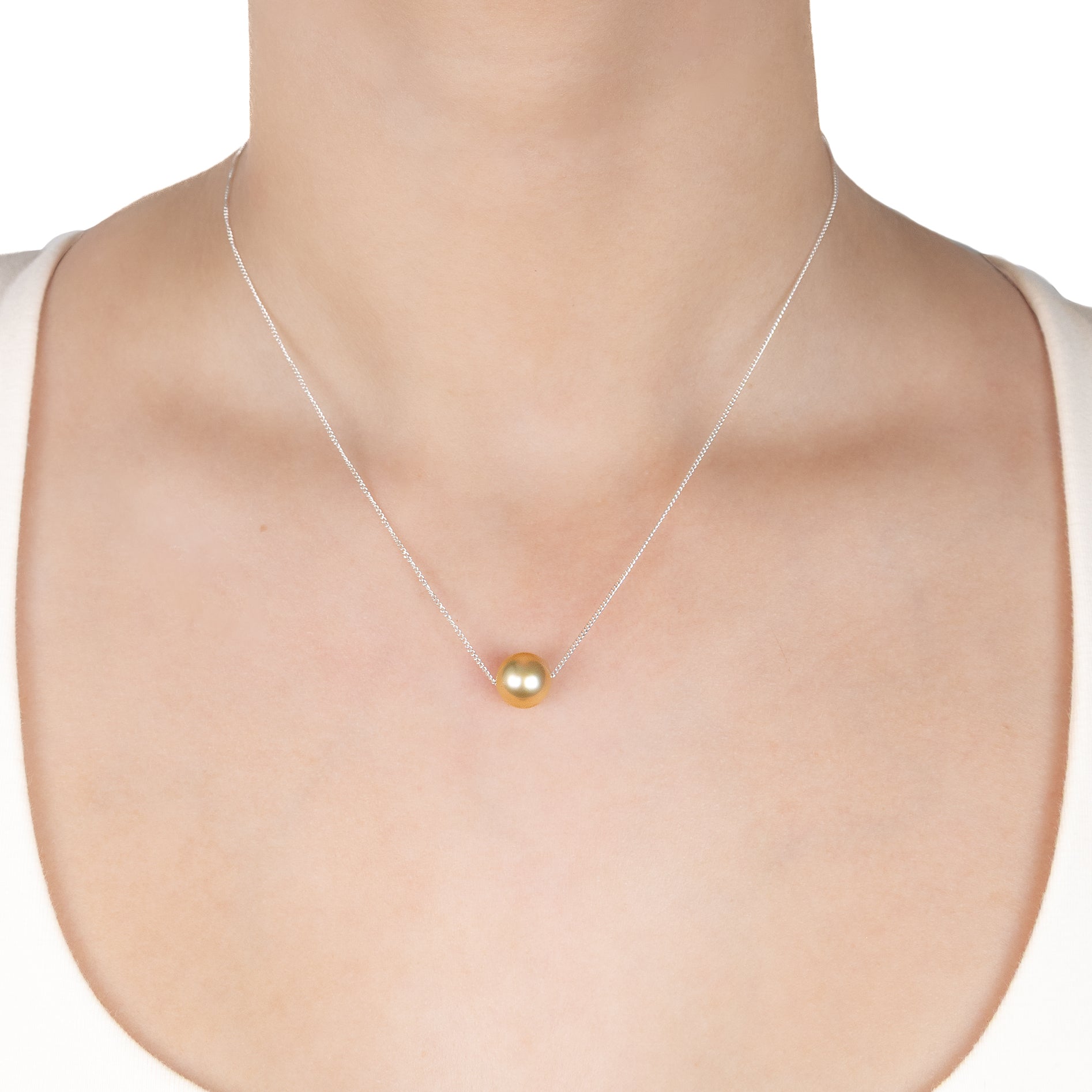 Sterling Silver South Sea 9-10 mm Cultured Pearl Slider Necklace on a model