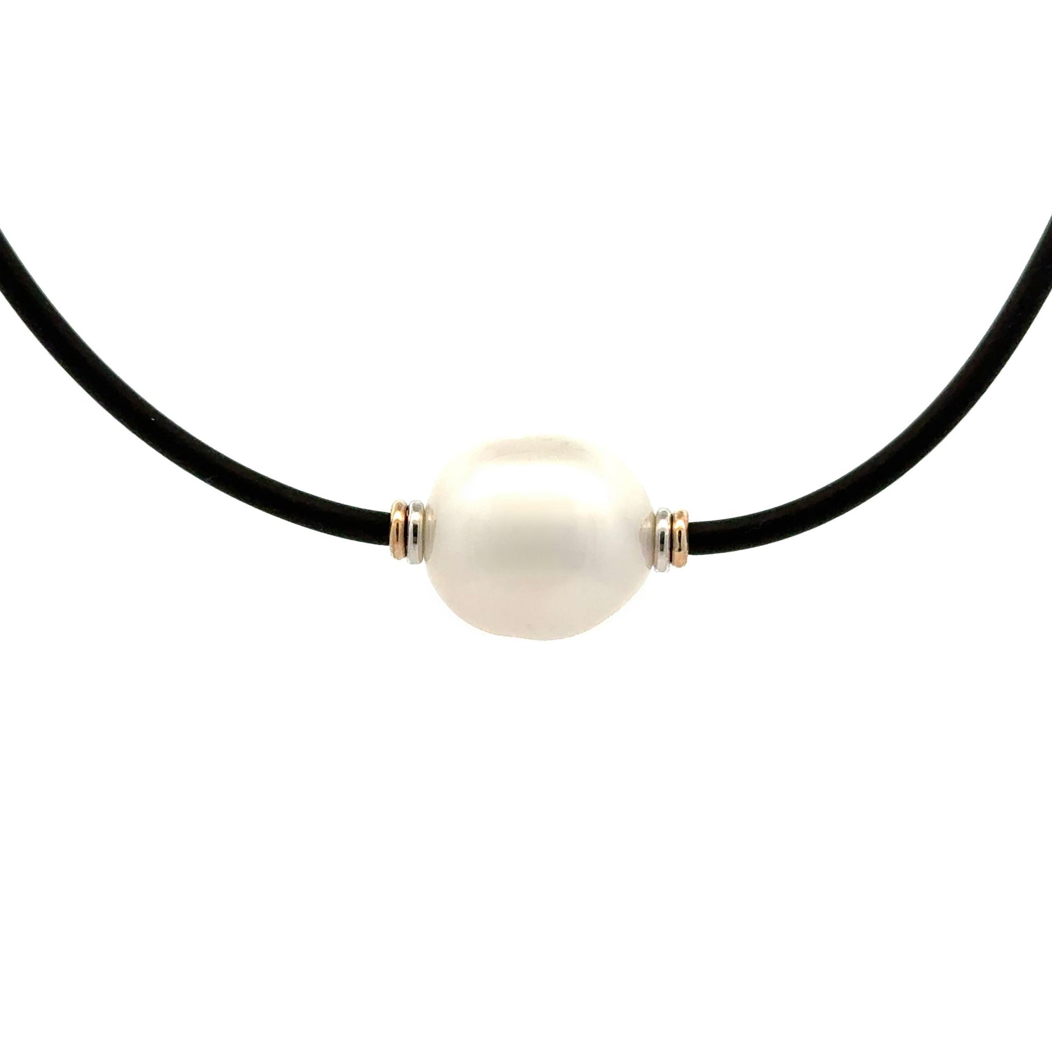 Sterling Silver & 9K Yellow Gold Australian South Sea Cultured 12-13mm Pearl Neoprene Necklace