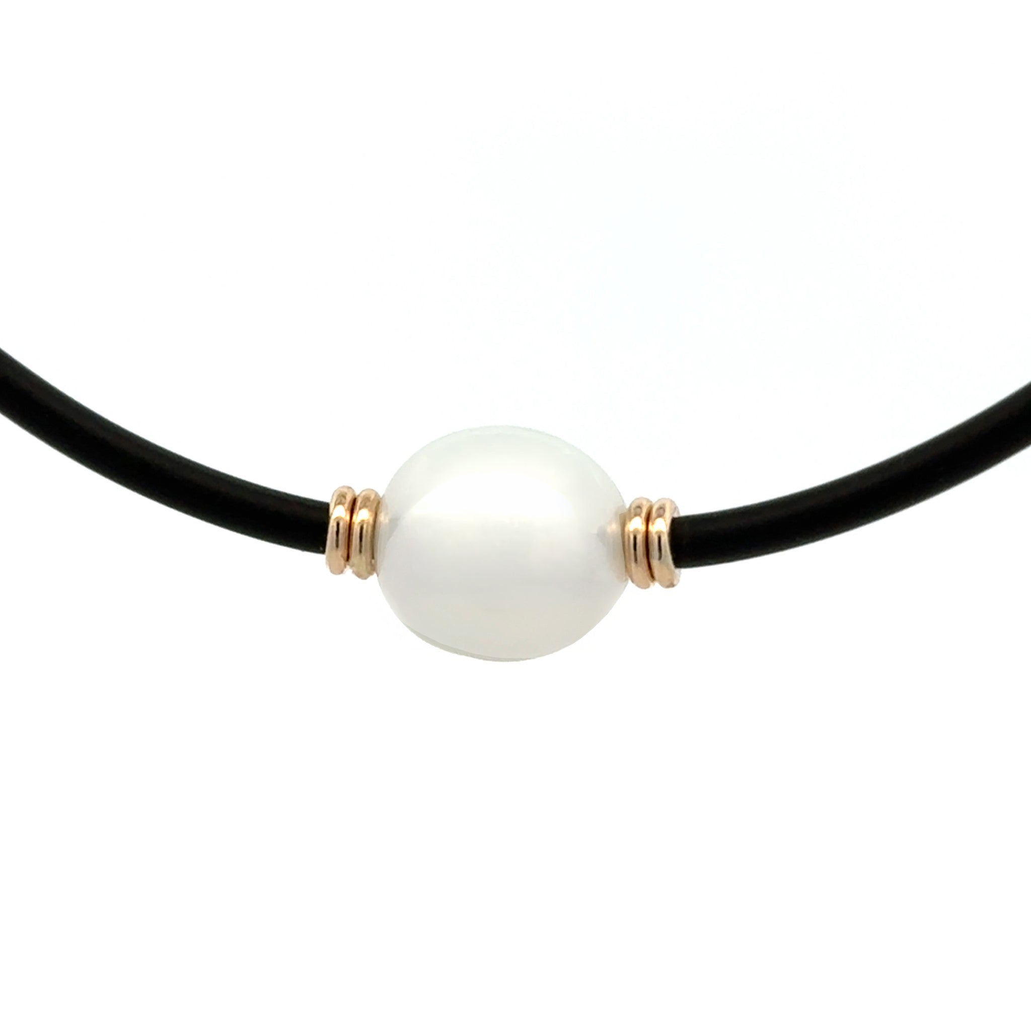9K Yellow Gold Australian South Sea 10-11mm Cultured Pearl Neoprene Necklace front view