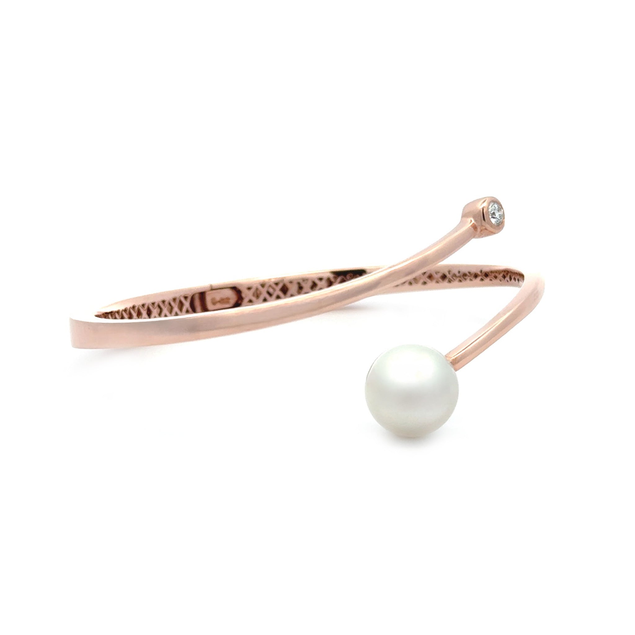 9K Rose Gold Australian South Sea 11-12mm Cultured Pearl and Diamond Bangle side view