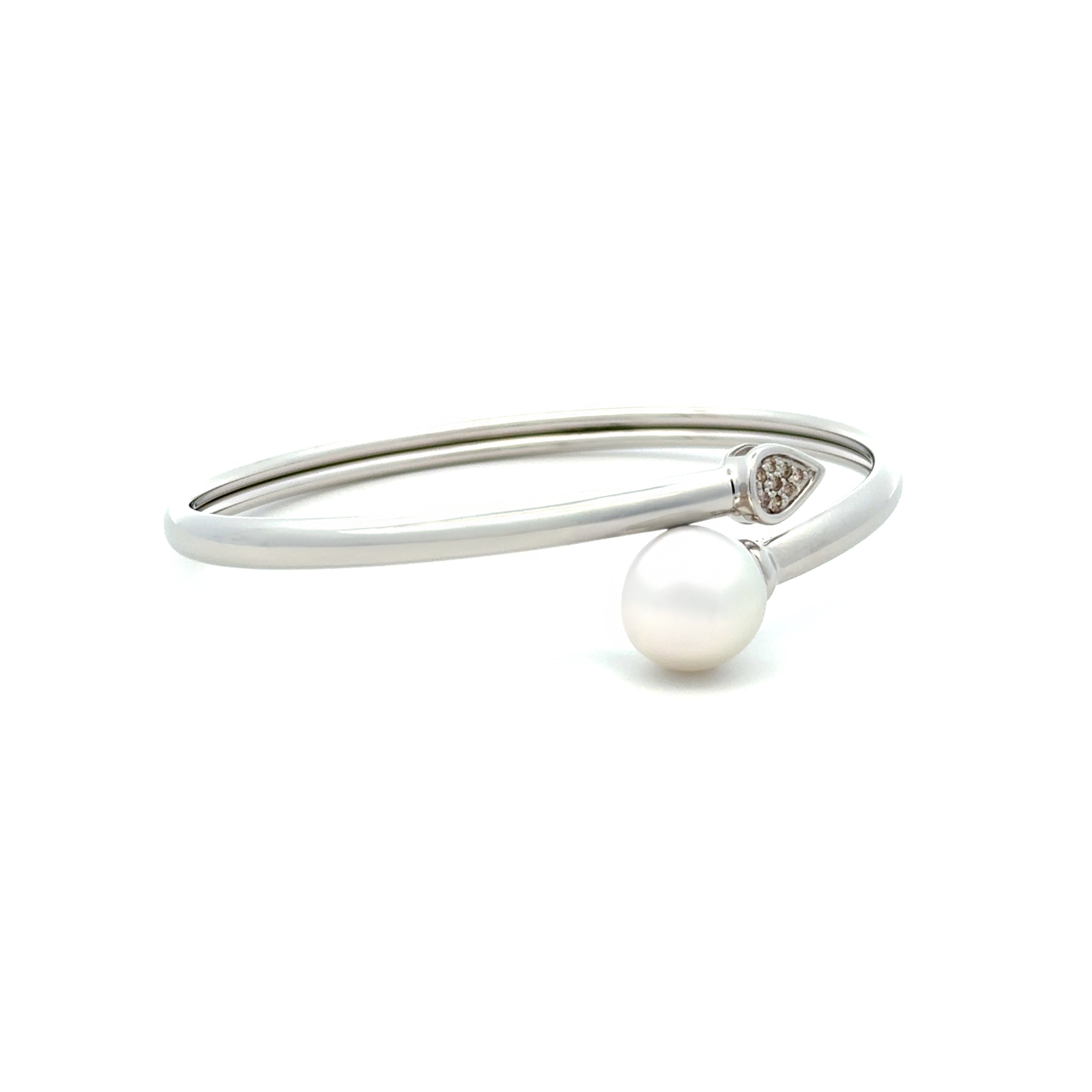 Sterling Silver Australian South Sea 11-12 mm Cultured Pearl and Argyle Diamond Bangle side view