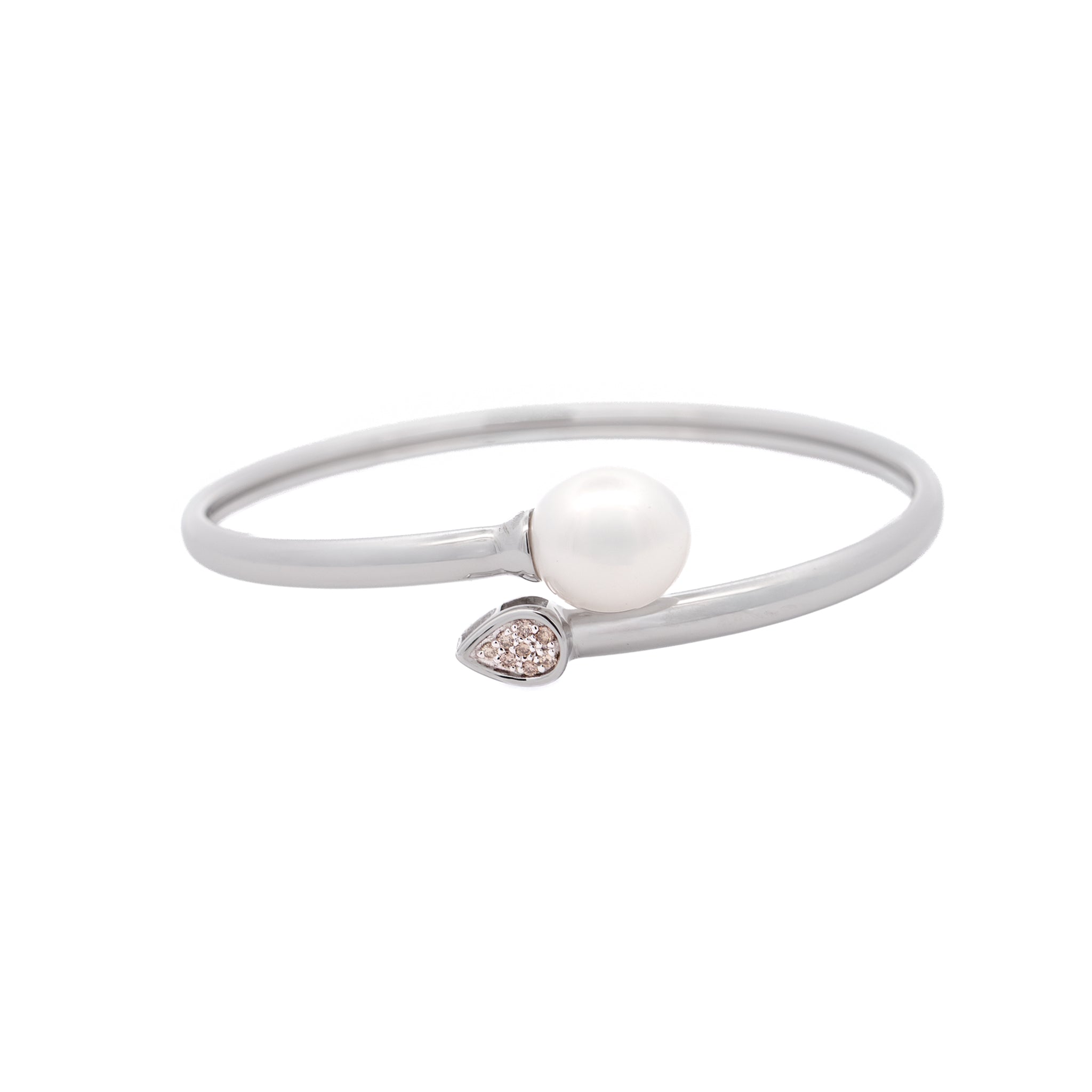 Sterling Silver Australian South Sea 10-11 mm Cultured Pearl and Diamond Bangle front view