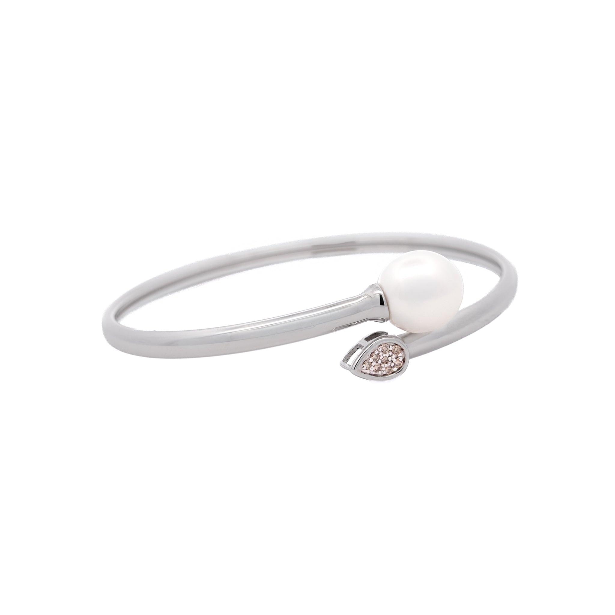 Sterling Silver Australian South Sea 10-11 mm Cultured Pearl and Diamond Bangle side view