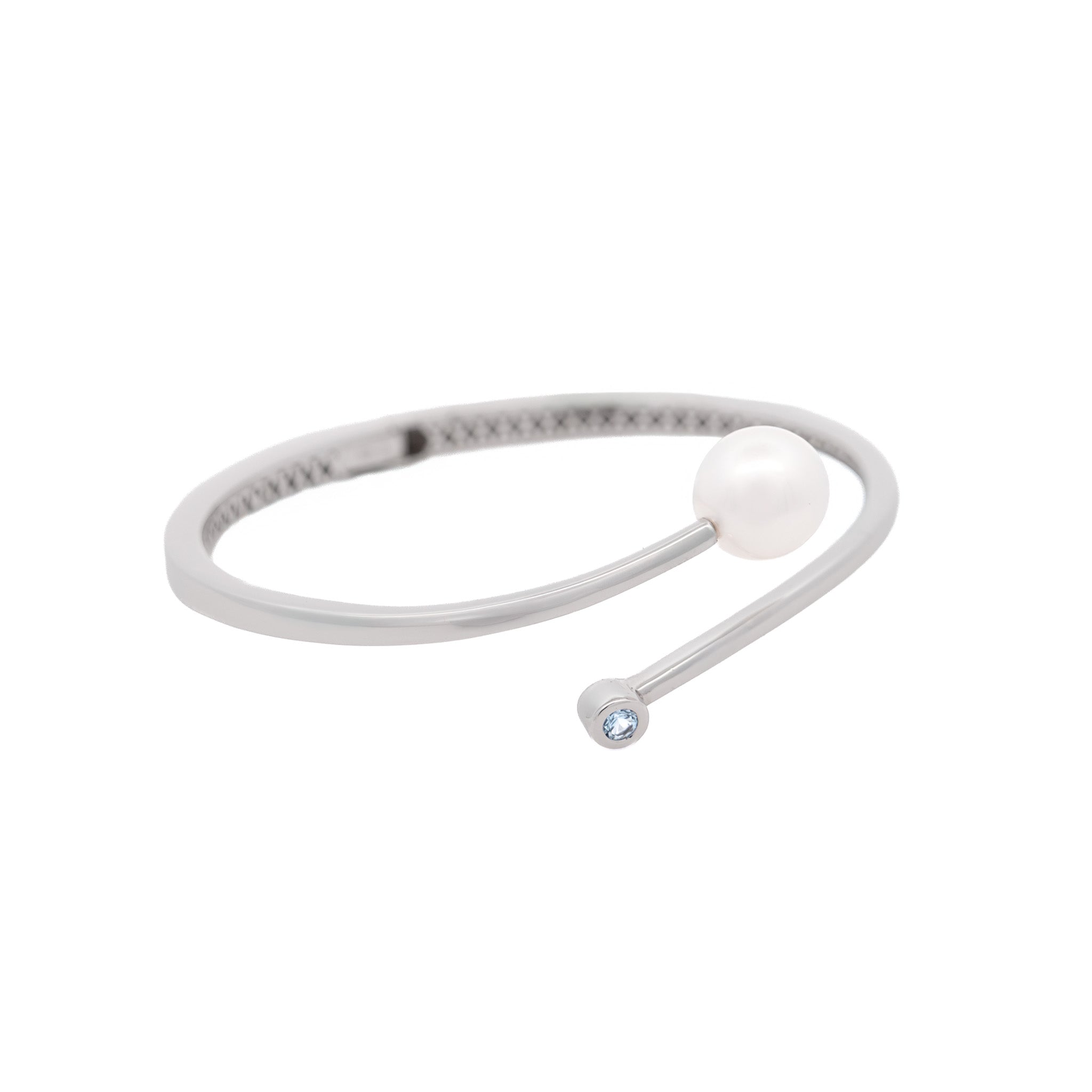 Sterling Silver Australian South Sea 10-11 mm Cultured Pearl and Aquamarine Bangle side view
