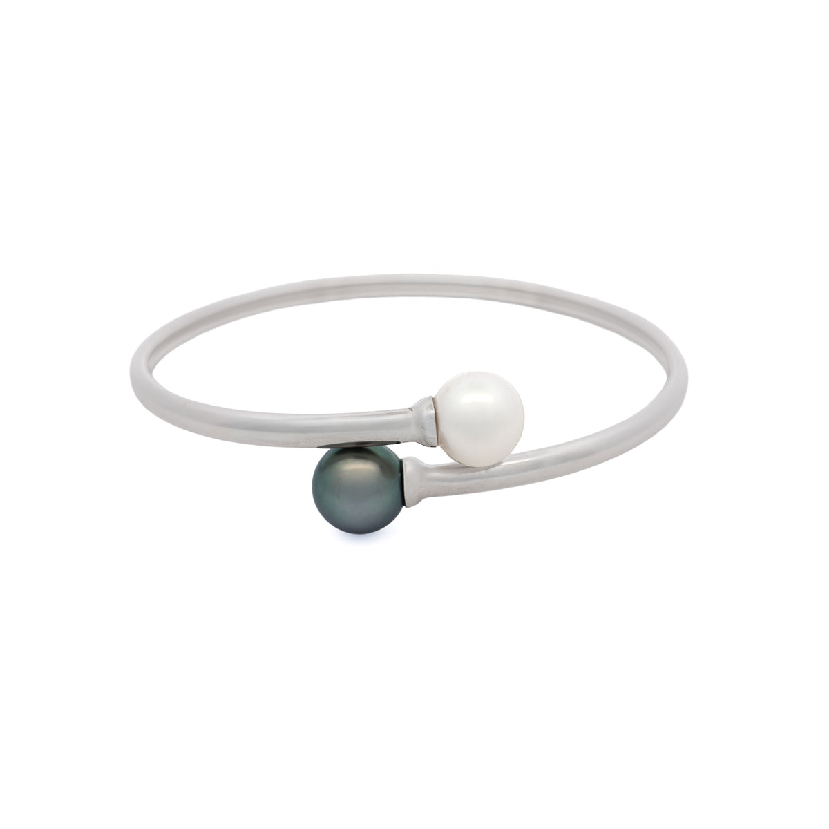 Sterling Silver Australian South Sea and Tahitian 10-11 mm Cultured Pearl Bangle front view