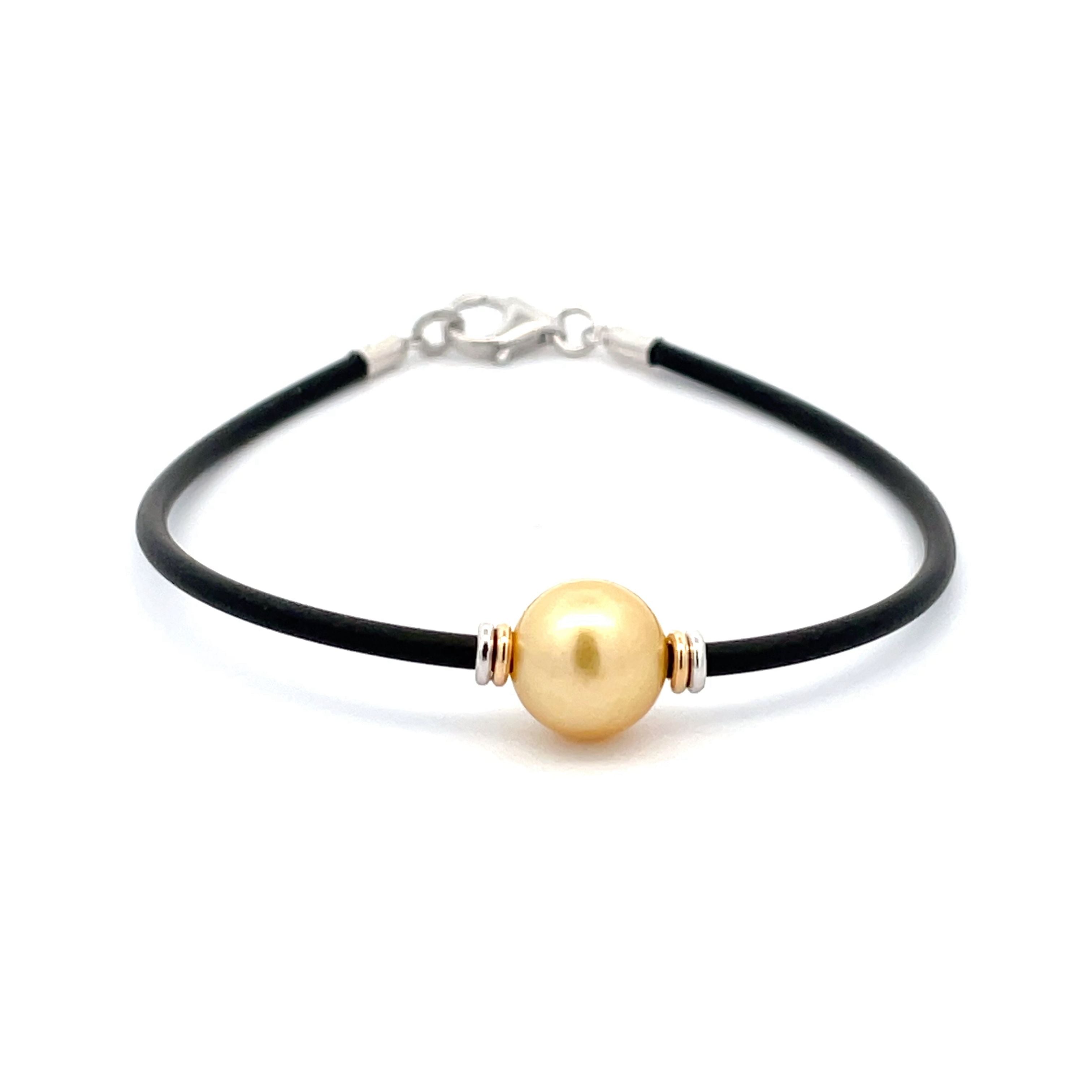 Sterling Silver and 9K Yellow Gold South Sea Cultured 9- 10mm Pearl Neoprene Bracelet