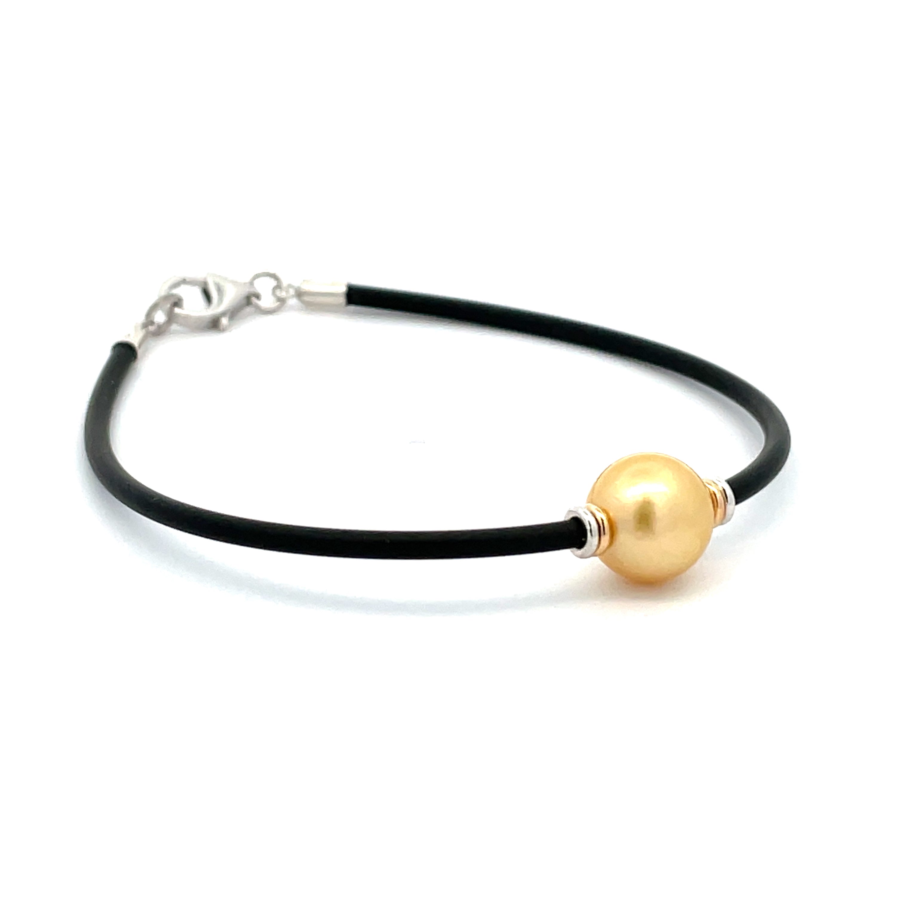 Sterling Silver and 9K Yellow Gold South Sea Cultured 9- 10mm Pearl Neoprene Bracelet