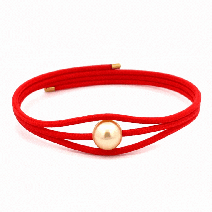 不锈钢南海养珠磁性缠绕手链红色带金色末端