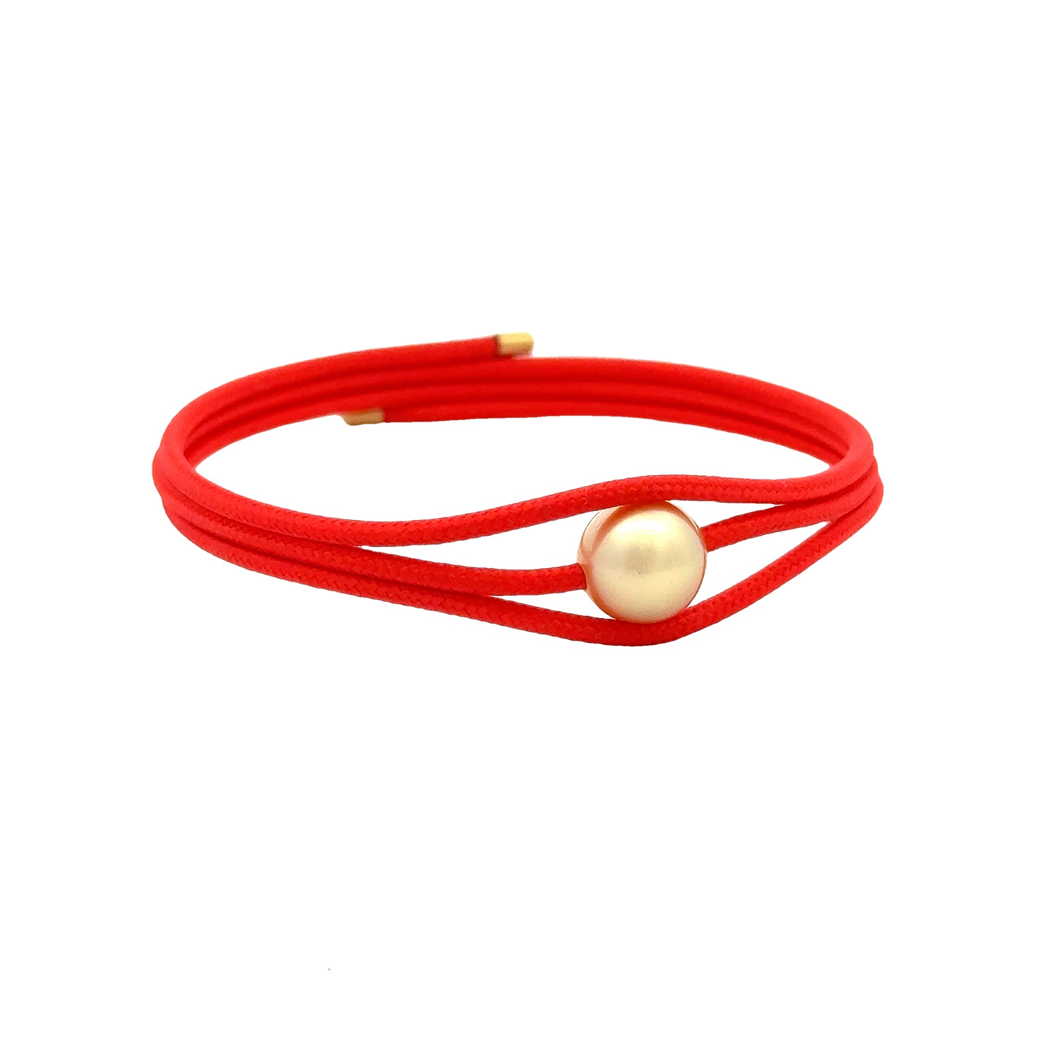 Stainless Steel South Sea Cultured Pearl Red Magnetic Wrap Bracelet With Gold Ends