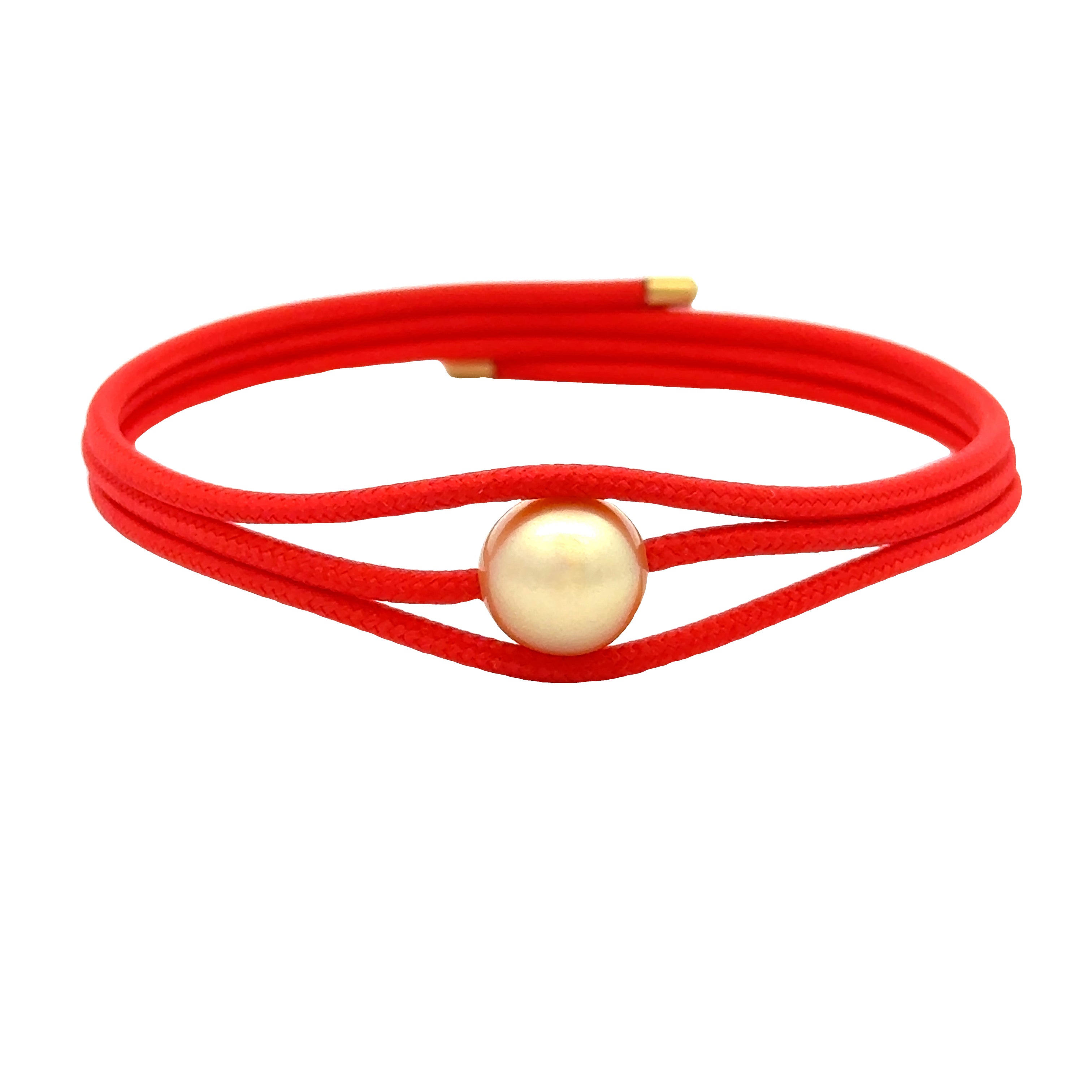 Stainless Steel South Sea Cultured Pearl Magnetic Wrap Bracelet Red With Gold Ends