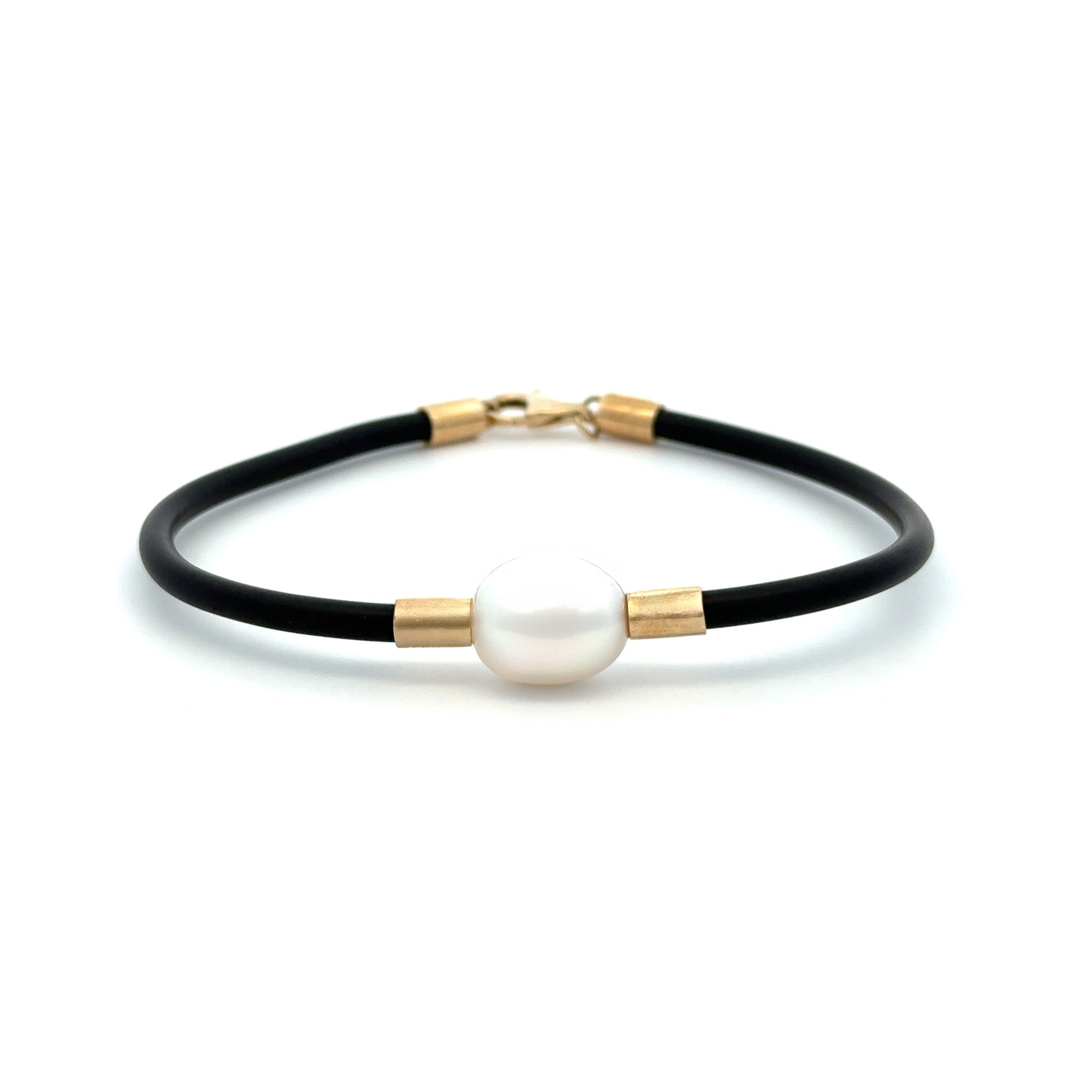 9K Yellow Gold Australian South Sea 10-11 mm Cultured Pearl Neoprene Bracelet front view
