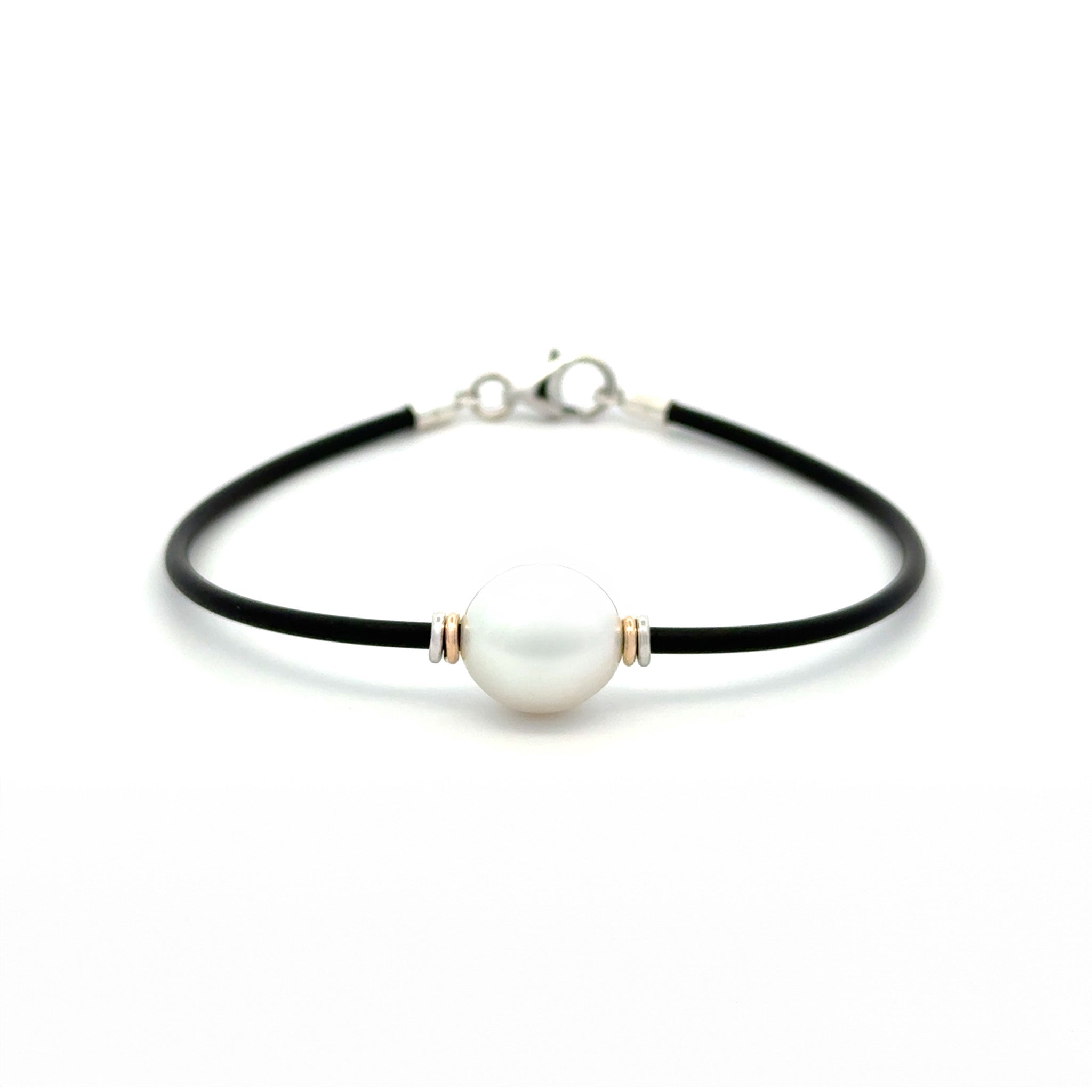Sterling Silver and 9K Yellow Gold Australian South Sea 10-11 mm Cultured Pearl Neoprene Bracelet front view